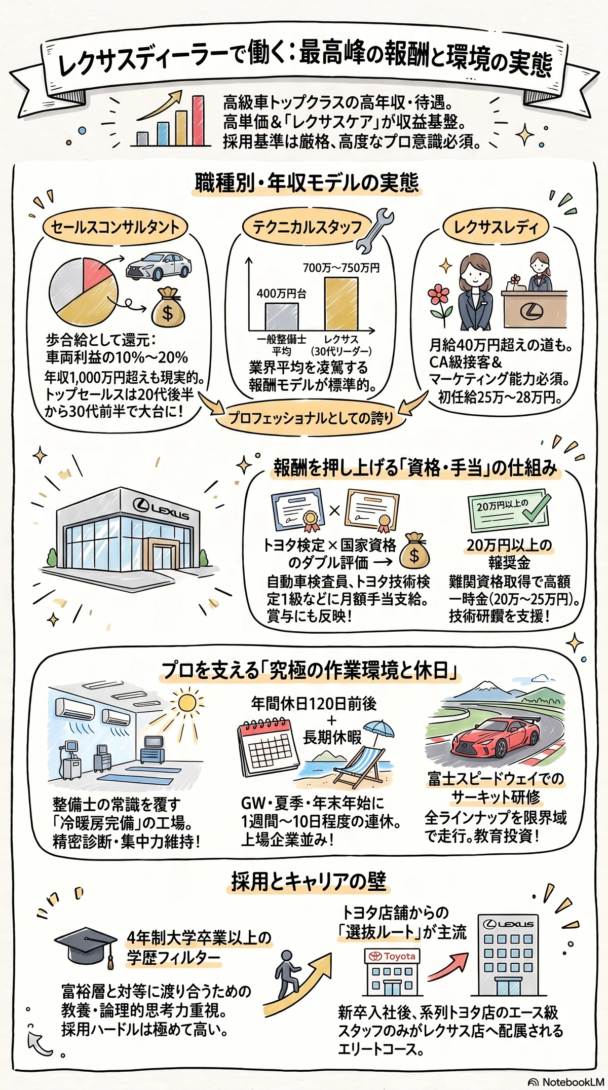 レクサスディーラー社員の平均年収と待遇|高級車営業の実態とは