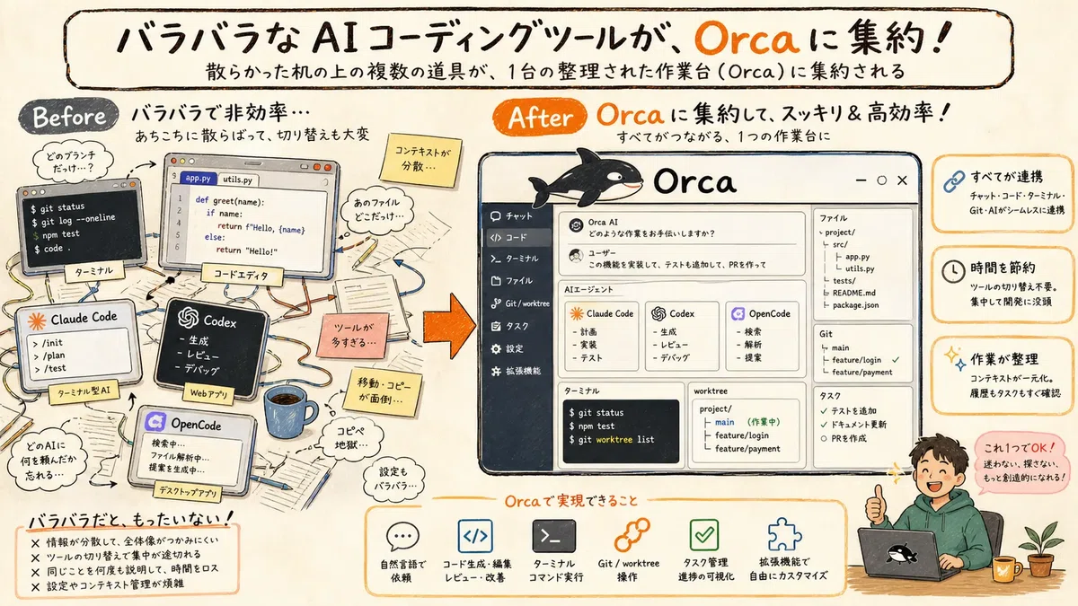 新世代AI IDE『Orca』が最高だったので解説！ Claude CodeやCodexを協調させるガチ最高なエージェントIDE｜まさお@未 ...