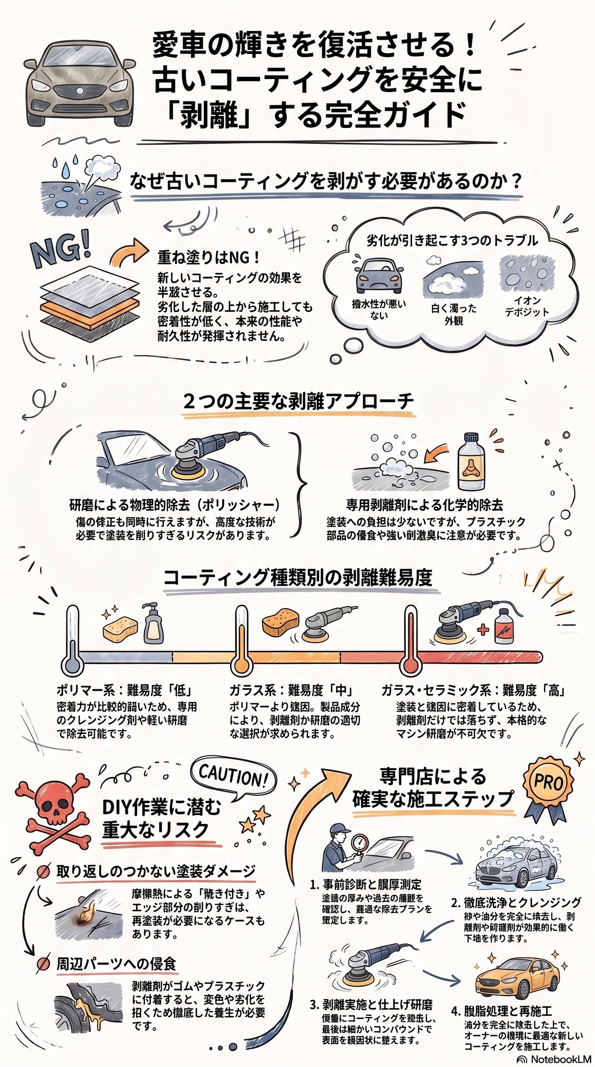 車コーティングの剥離方法!古いコーティングを安全に除去する