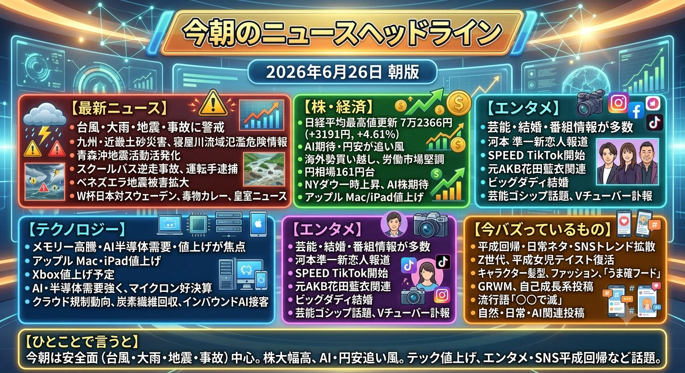 World's Fastest Web News Summary as of 2026/06/26 08:00｜カピバラさん