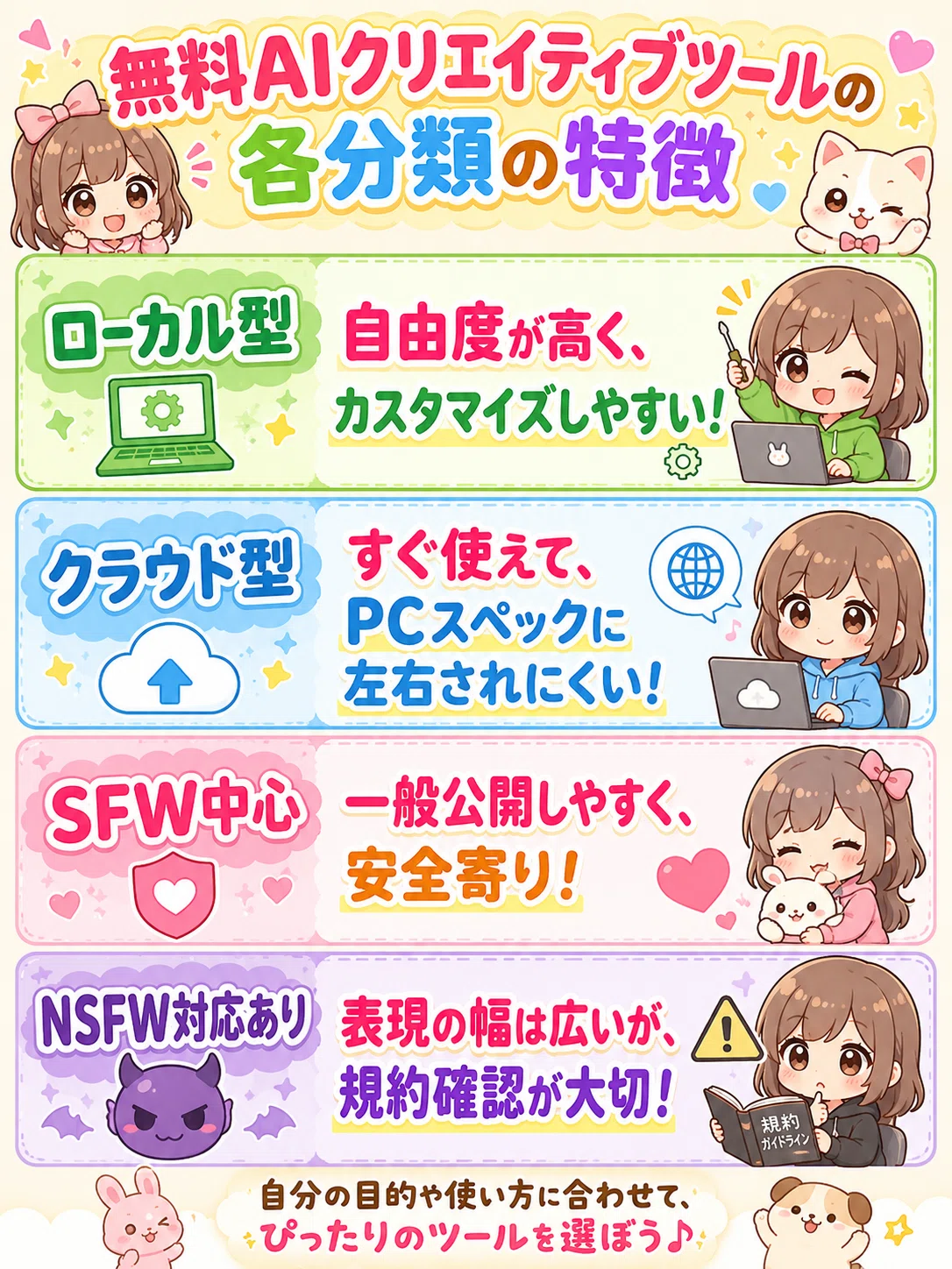 無料AIクリエイティブツールを分類してみた！｜ローカル型｜クラウド型