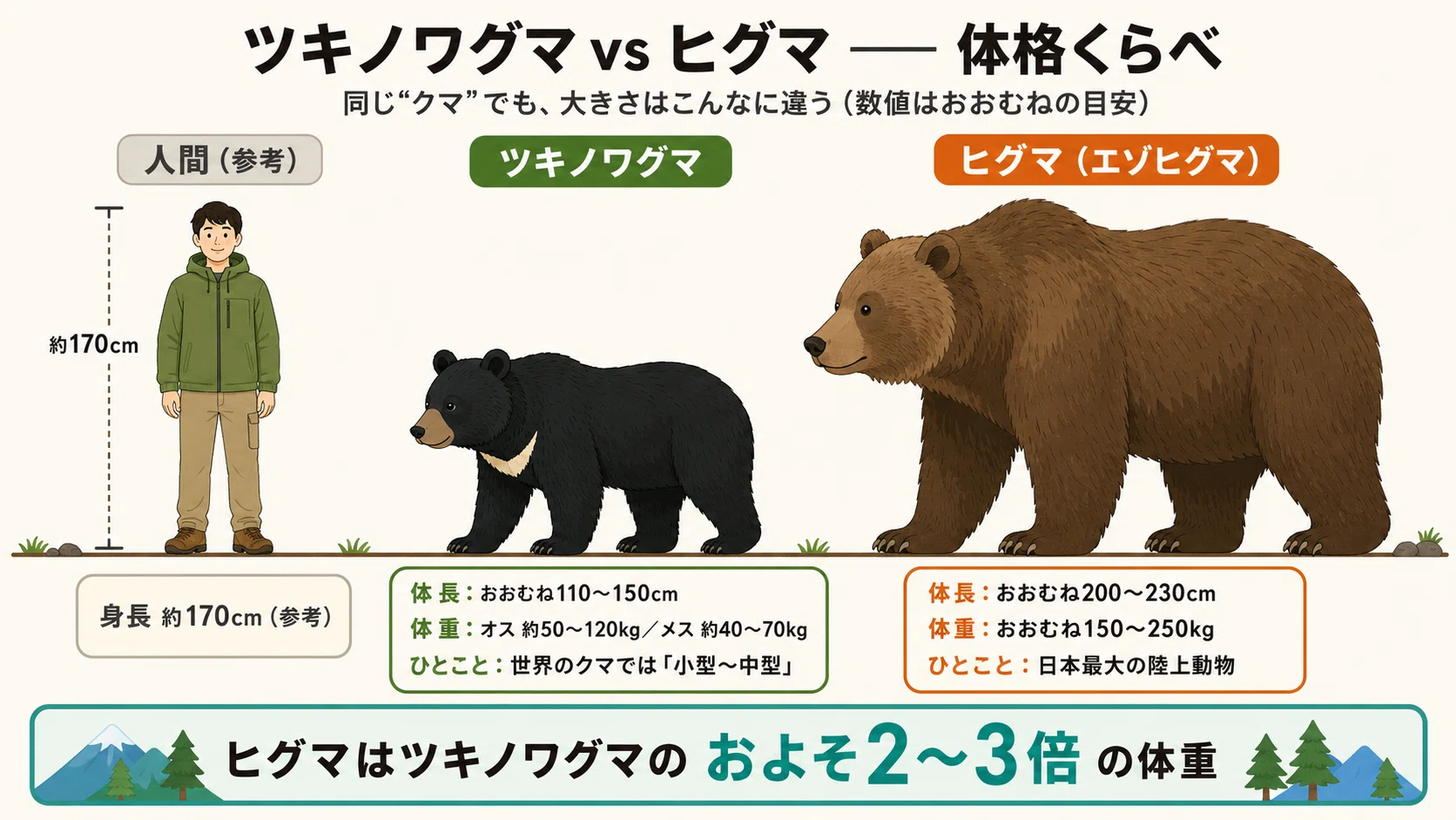 ツキノワグマとヒグマ、何がどう違う？──データで見る日本の“2大グマ
