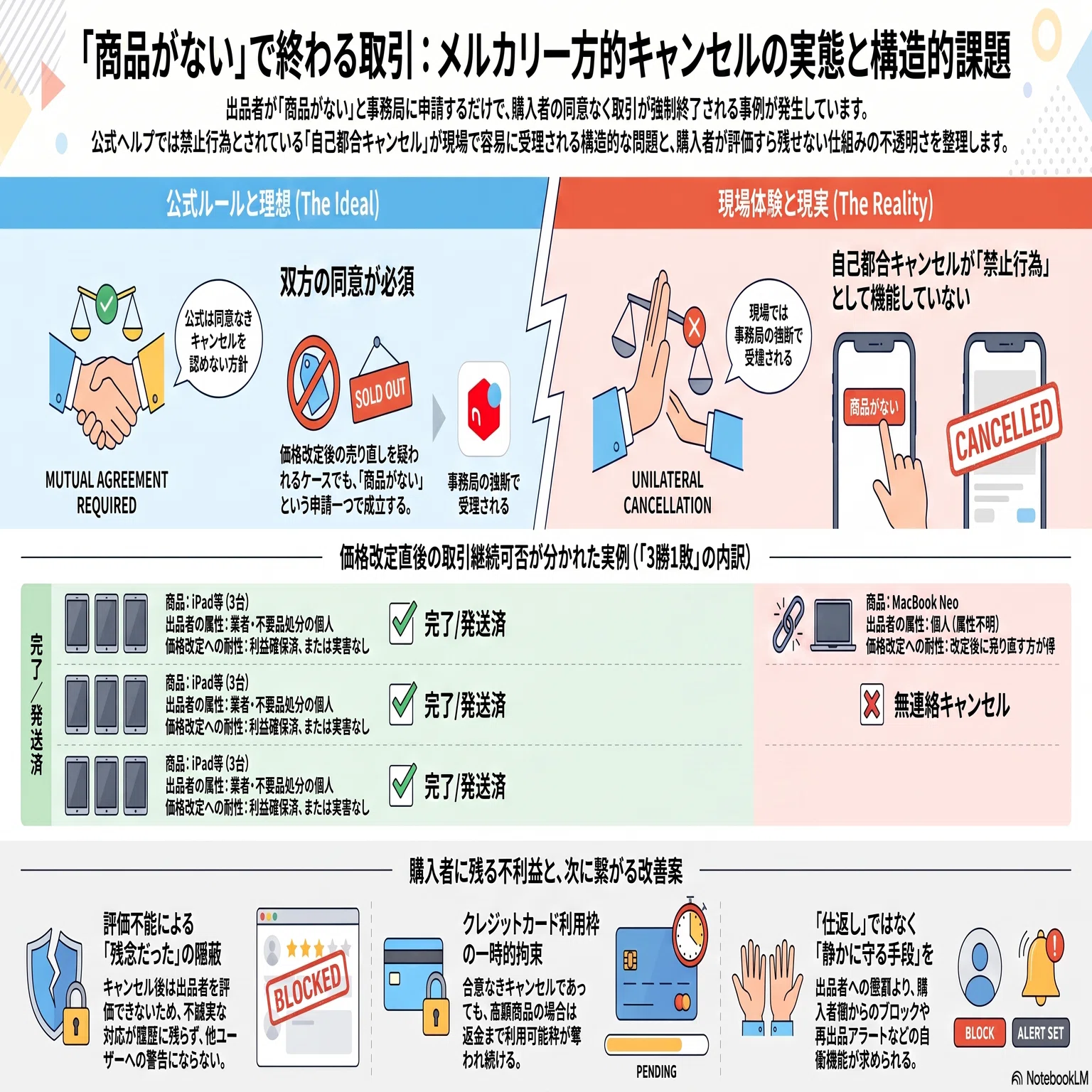商品がないので」の一言で、メルカリは購入者の同意なしに取引を終わら