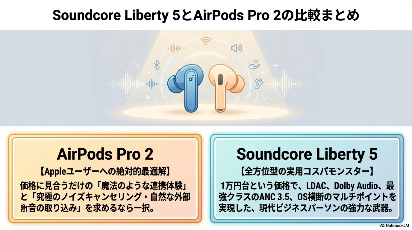 Soundcore Liberty 5とAirPods Pro 2の比較で迫る実用性の真実｜「徹底