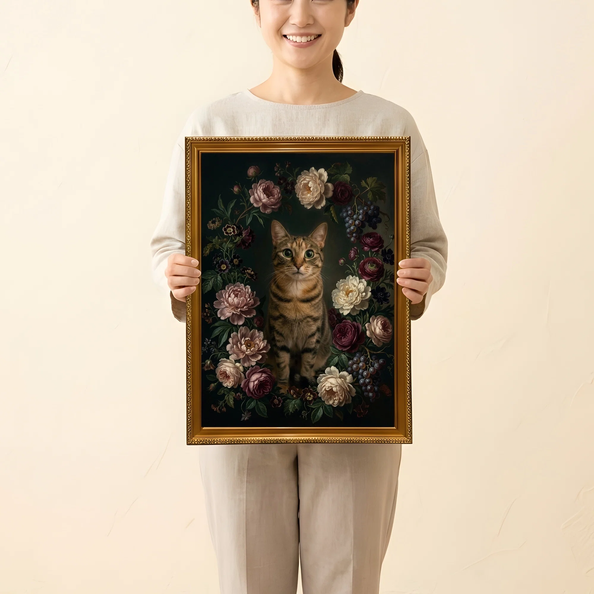 猫の花の油絵風アート額装プリントができました！｜うちの子ルネサンス
