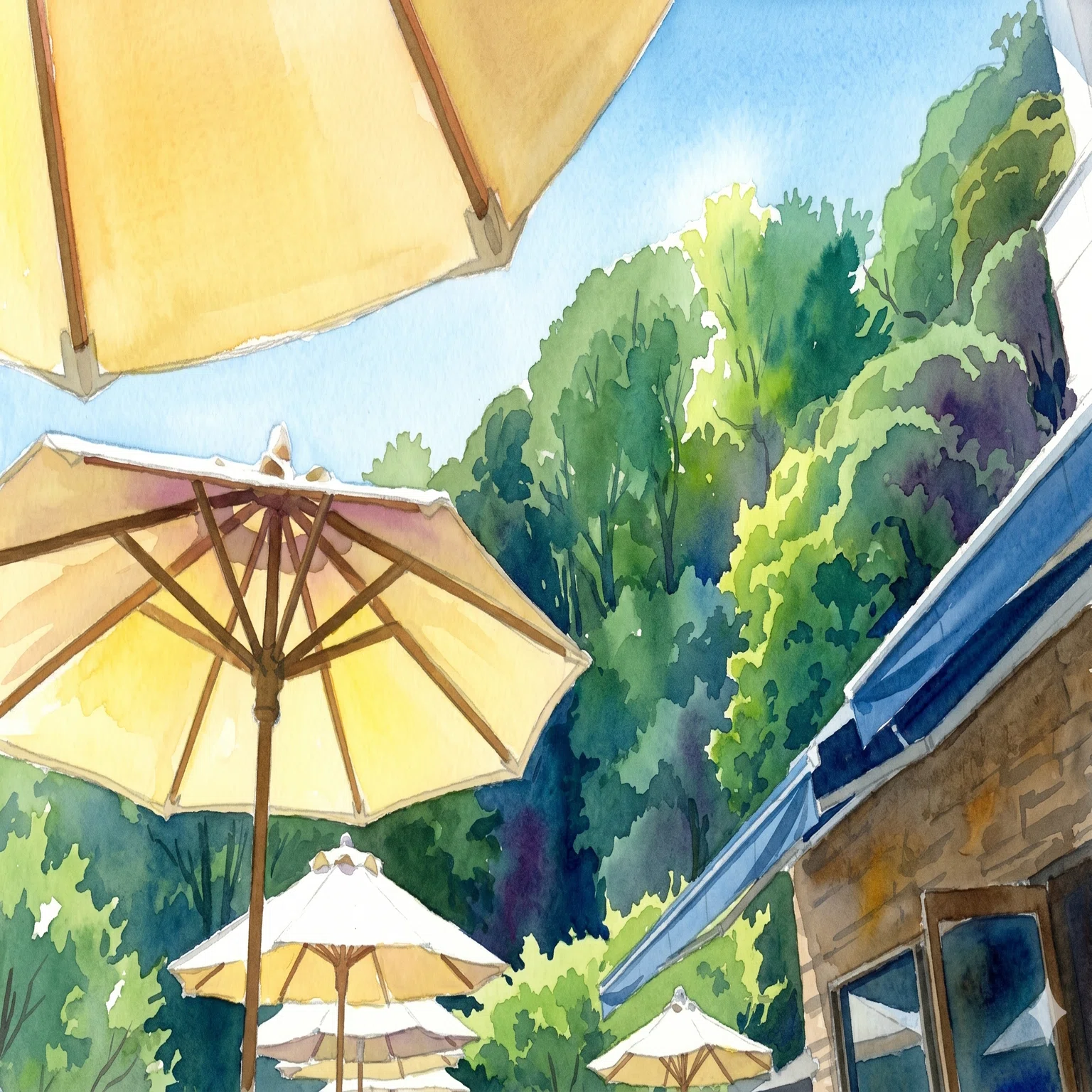 水彩画「公園のレストラン前」 チュートリアル:009]ガーデンレストラン:水彩画[WC-R2.2]｜Ryoichi Ishii