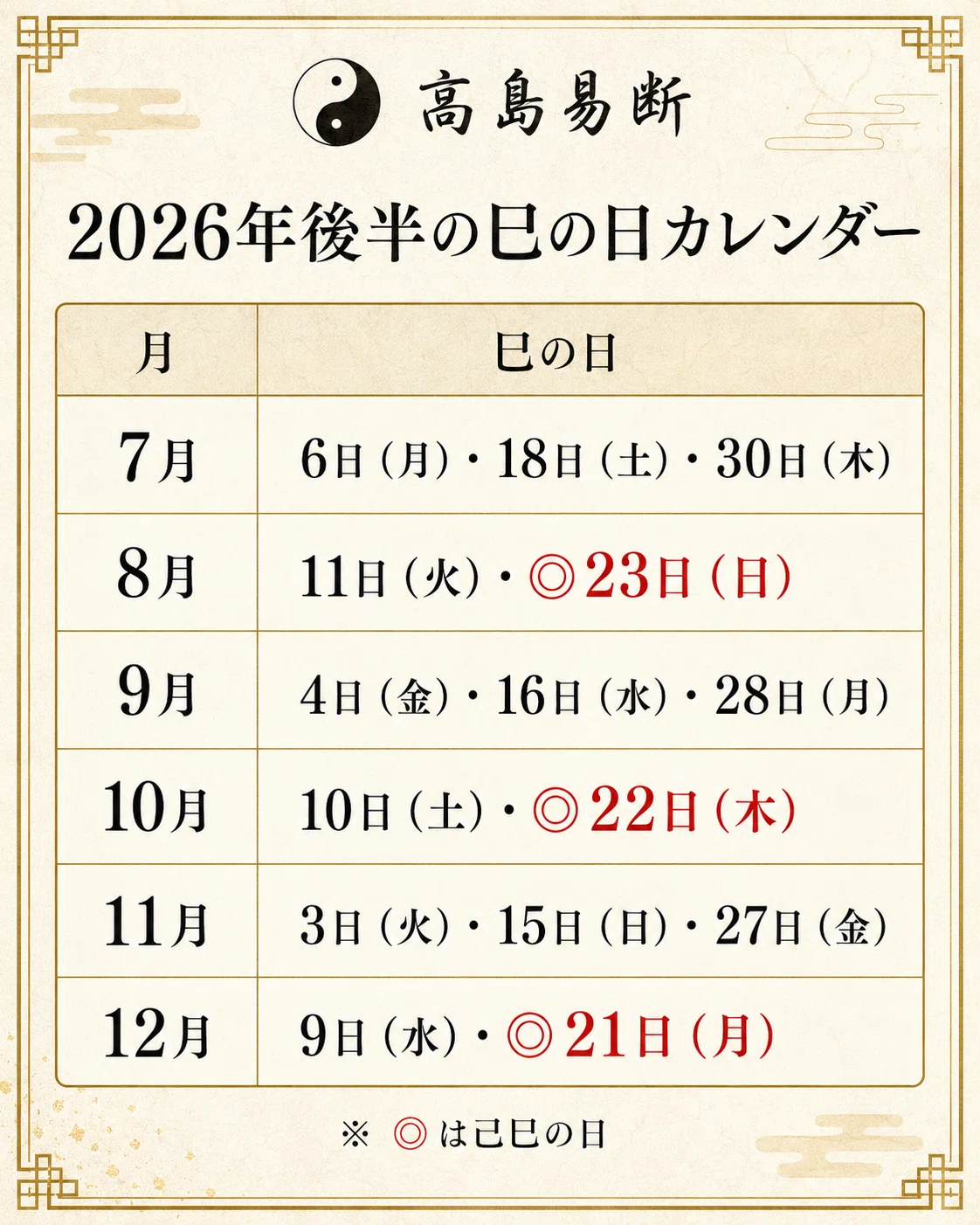 巳の日は弁財天のご縁日｜2026年後半の金運カレンダー｜高島易断【公式】