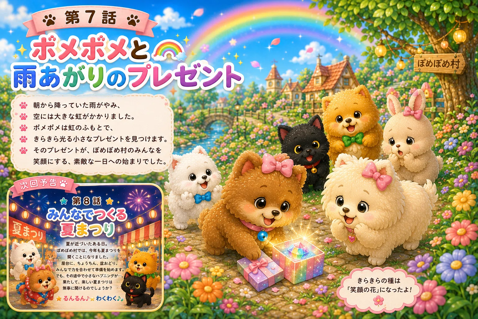 ポメ子様 ぽめぽめ村ものがたり🐾 第7話「ポメポメと雨あがりのプレゼント