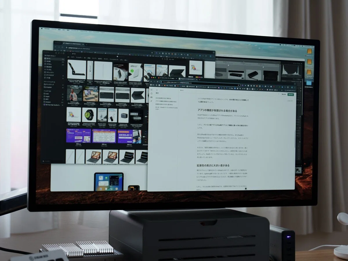 Macで複数のアプリ・ウイドウを同時表示している様子