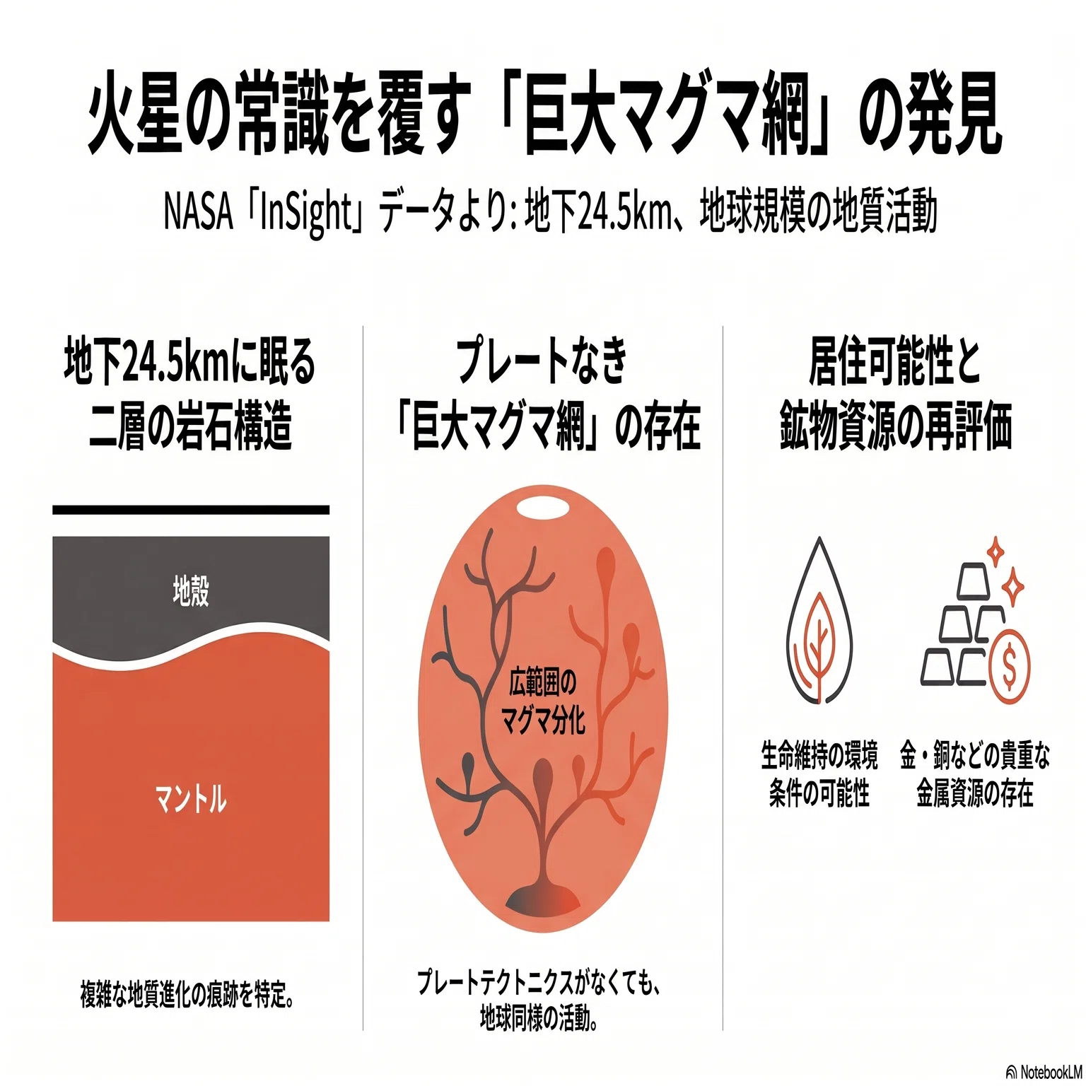 火星の地下に「巨大マグマ網」が眠っていた──プレートなき惑星の地質