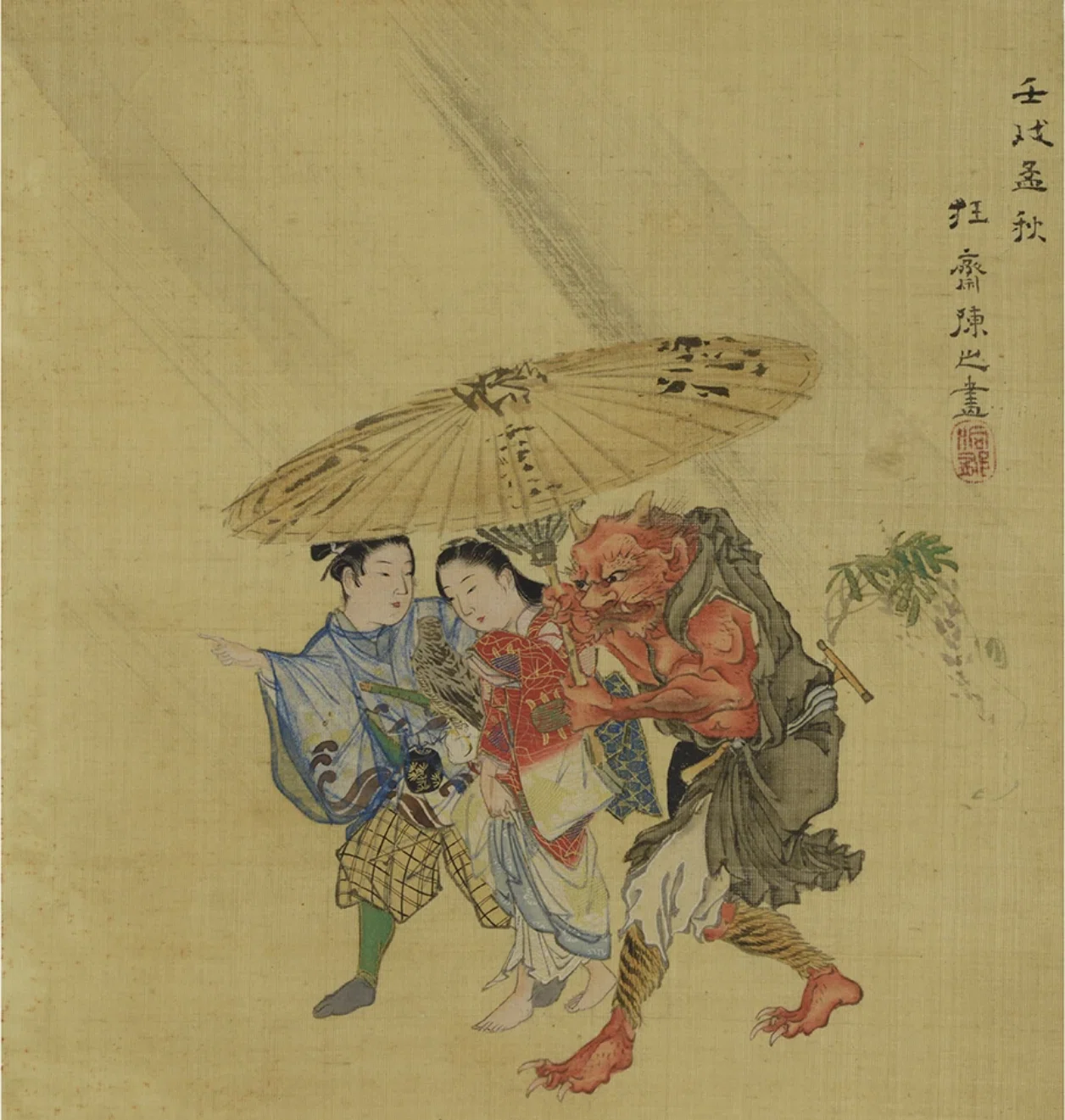 河鍋暁斎の世界」展出品作⑲ 暁斎《大津絵夕立図》文久2年（1862年