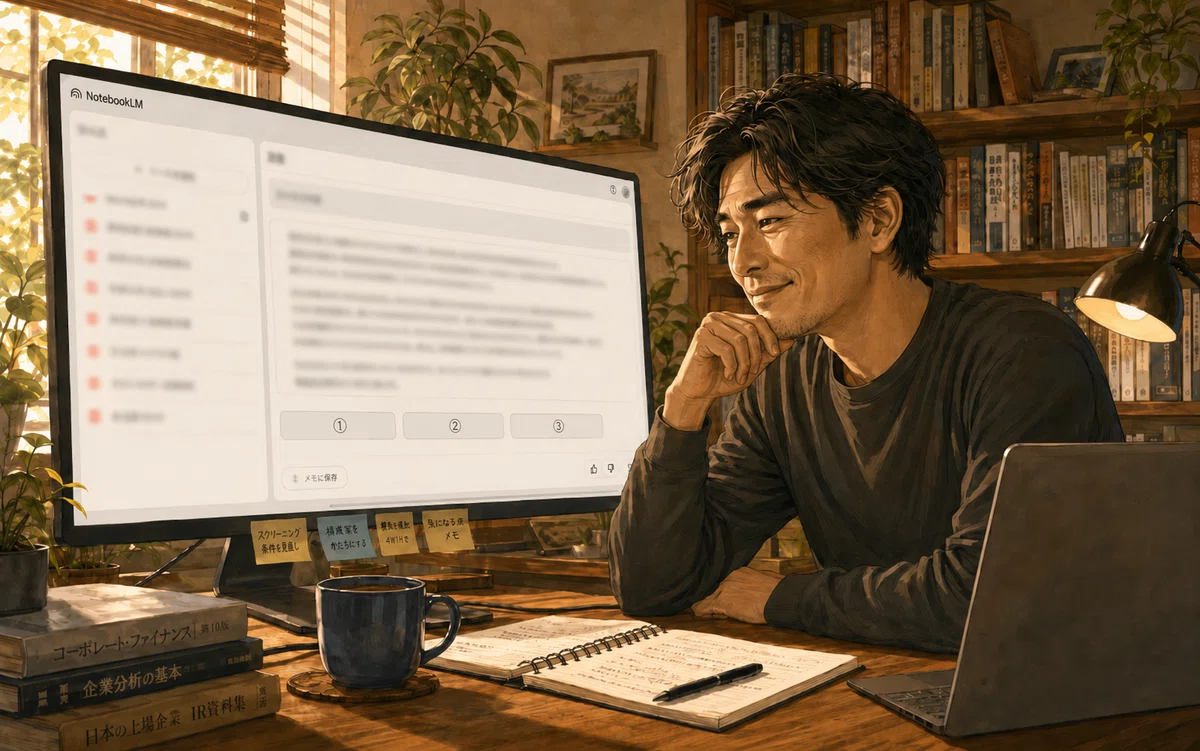 8 ステップで IR 資料の事実確認を半自動化する仕組みが完成し、満足げな男性のイラスト