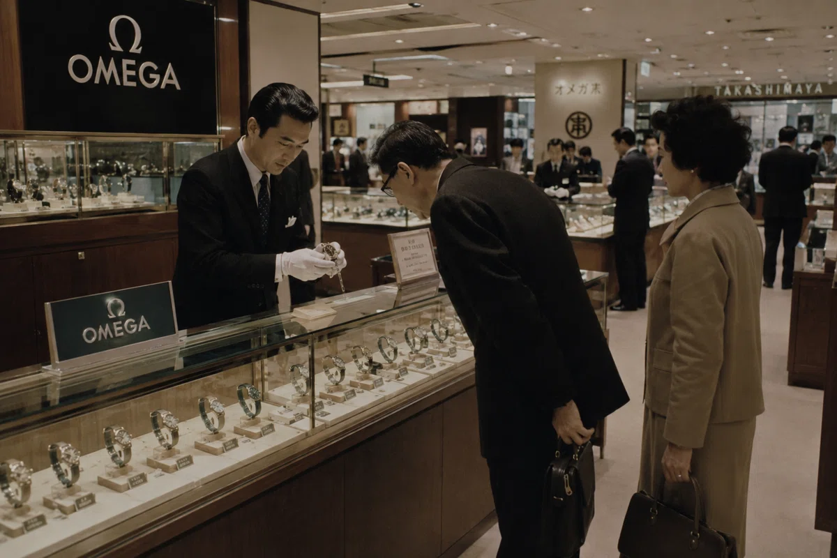 1970年頃の百貨店時計コーナーのイメージ（AIによる生成）