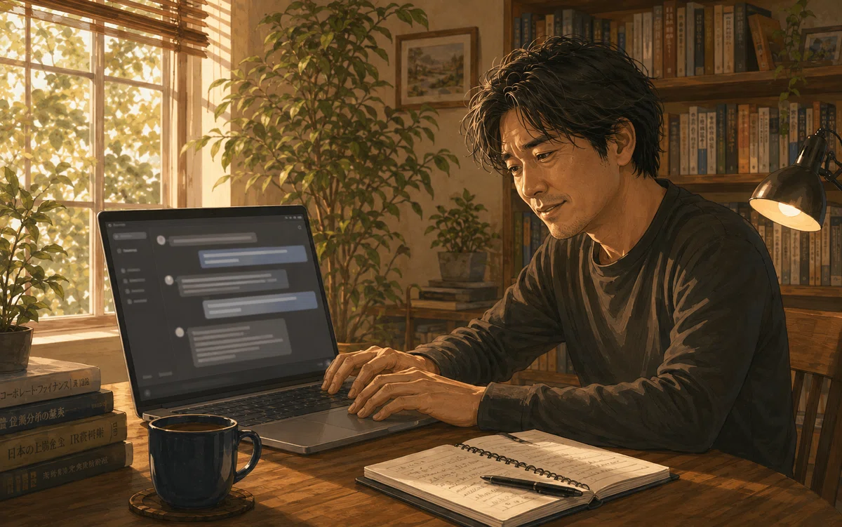 Claude Code に日本語で指示するだけでノートブックが組み上がっていく様子のイラスト