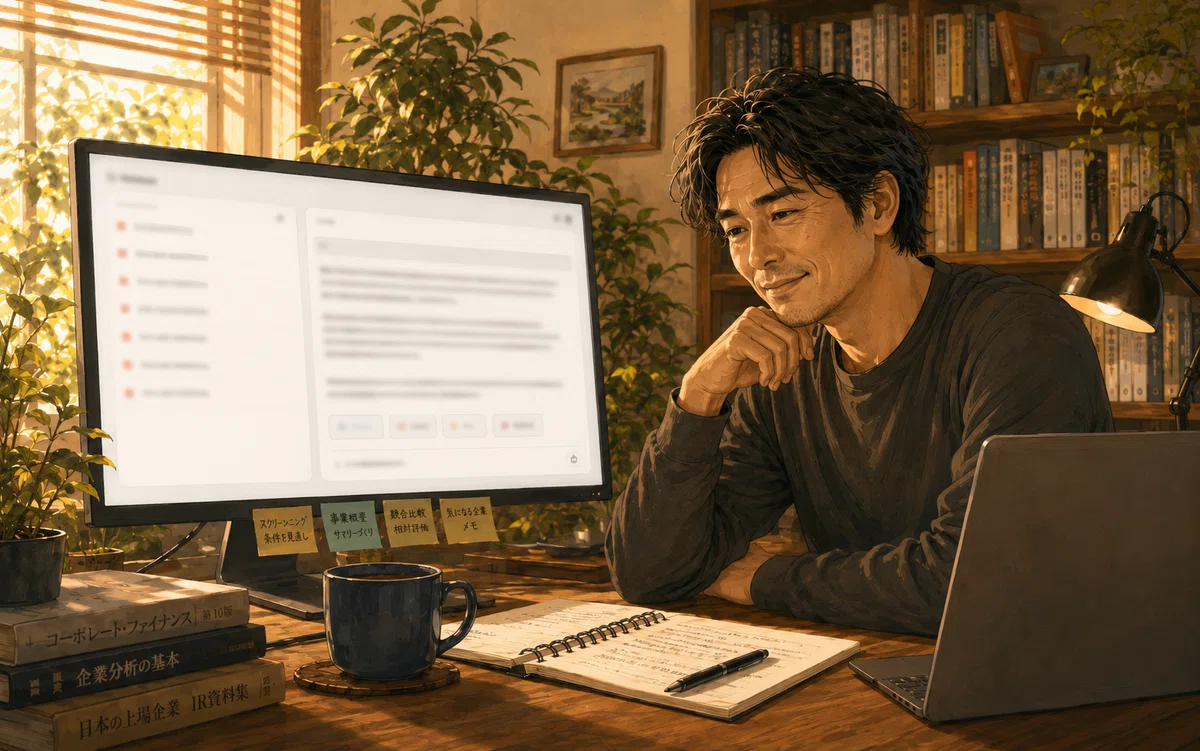 IR 資料の事実確認を半自動化する仕組みが完成し、満足げな男性のイラスト