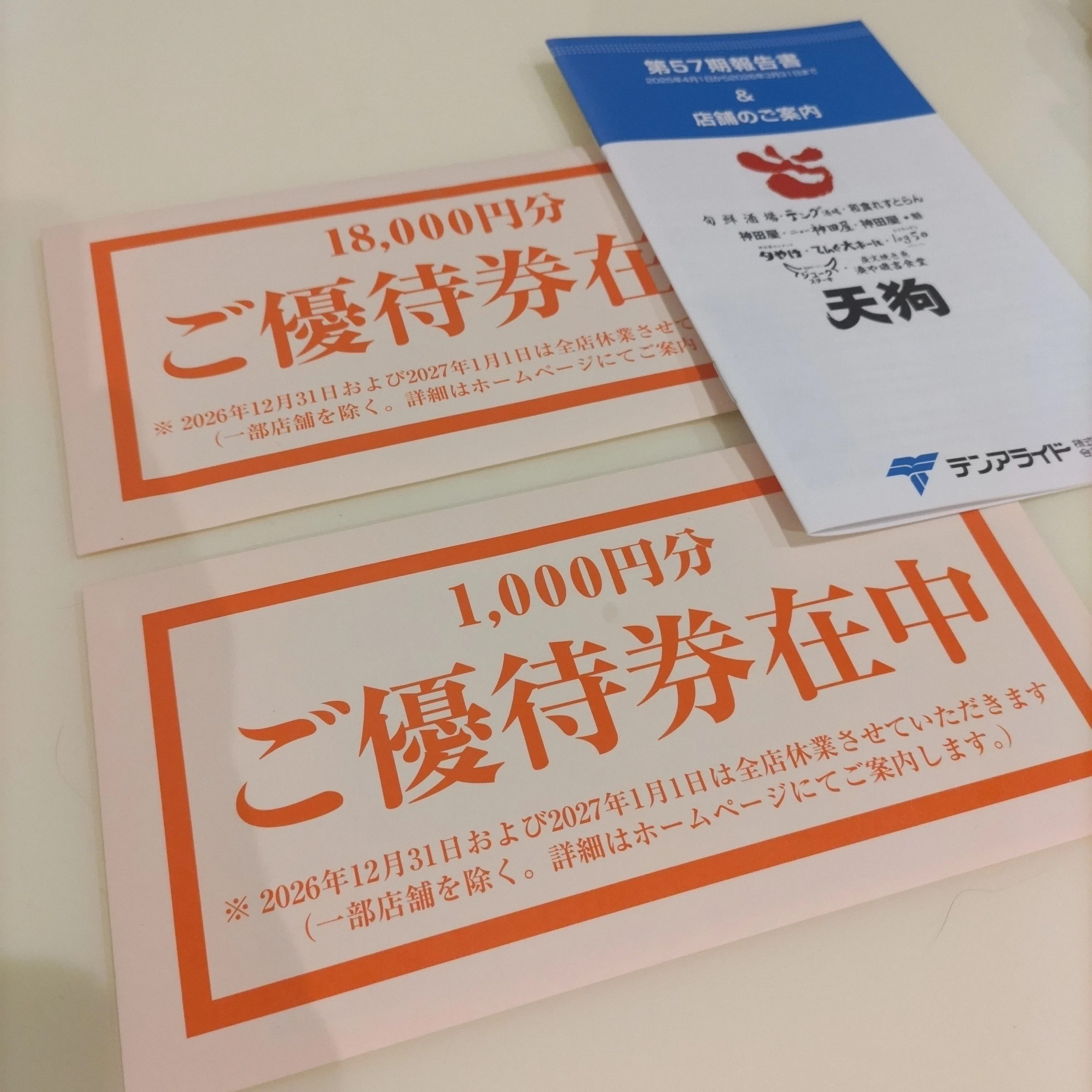 株主優待】テンアライドの優待到着！都内で使いやすい優待券で、お財布