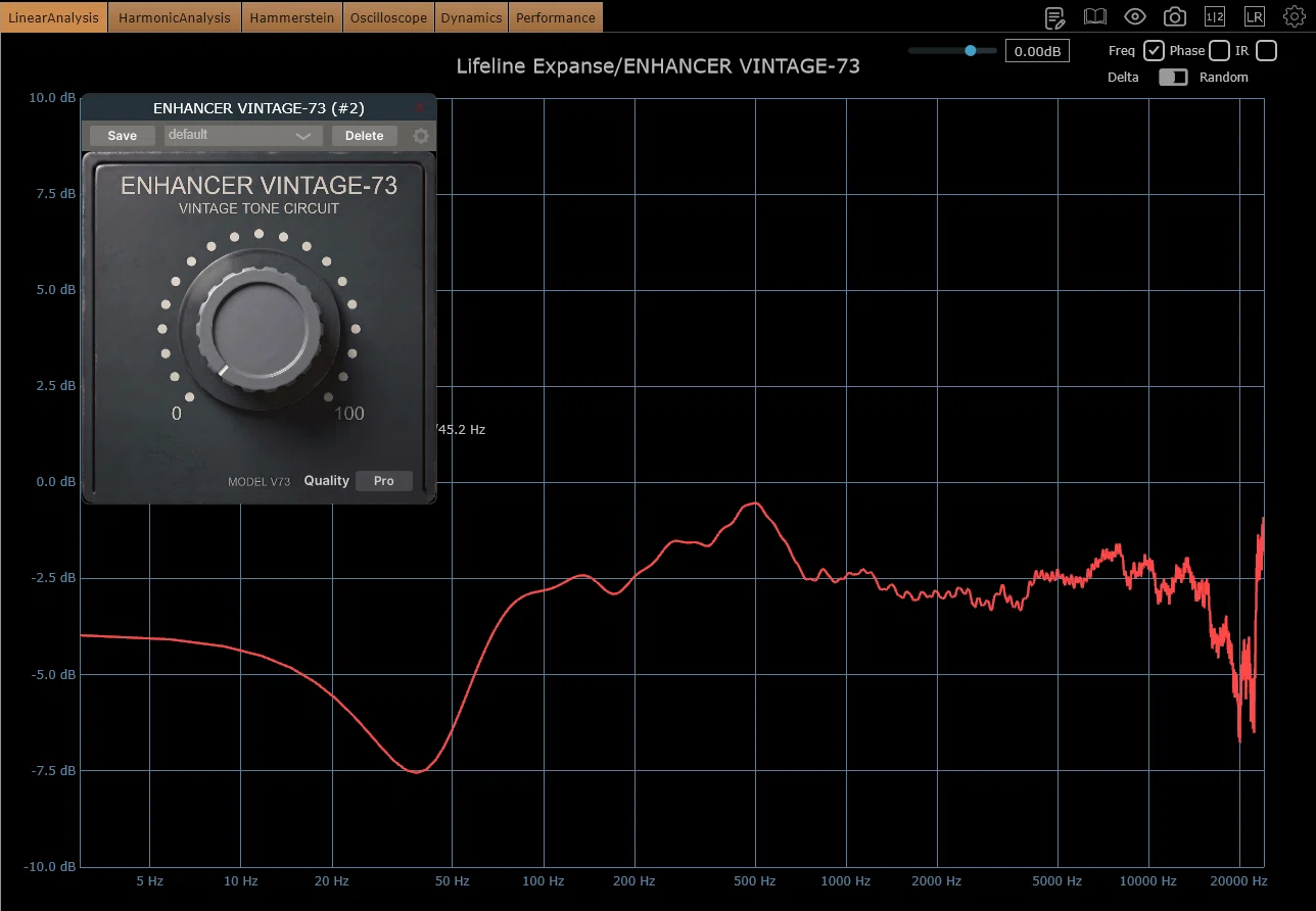 AoRin Tune ビンテージ配線材で音色調整　フォトジェニック PluginDoctor測定記録 vol.37｜ENHANCER VINTAGE-73 ノブ0%でも回路は