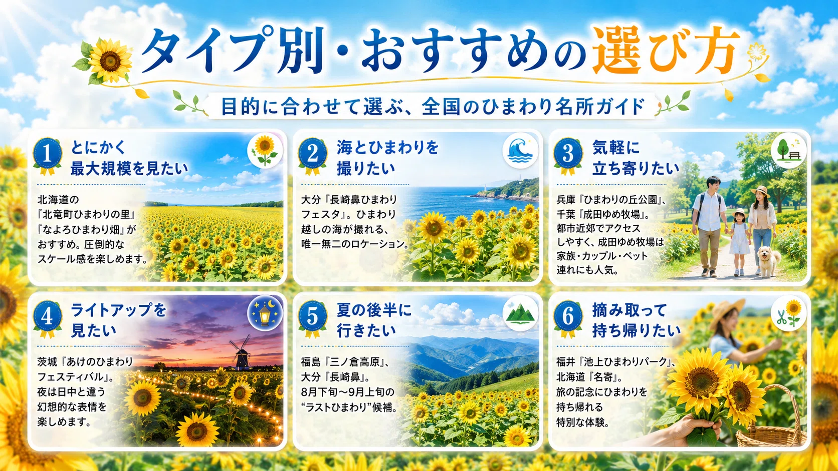2026年版】夏に行きたい全国のひまわり畑10選｜見頃・料金・アクセス