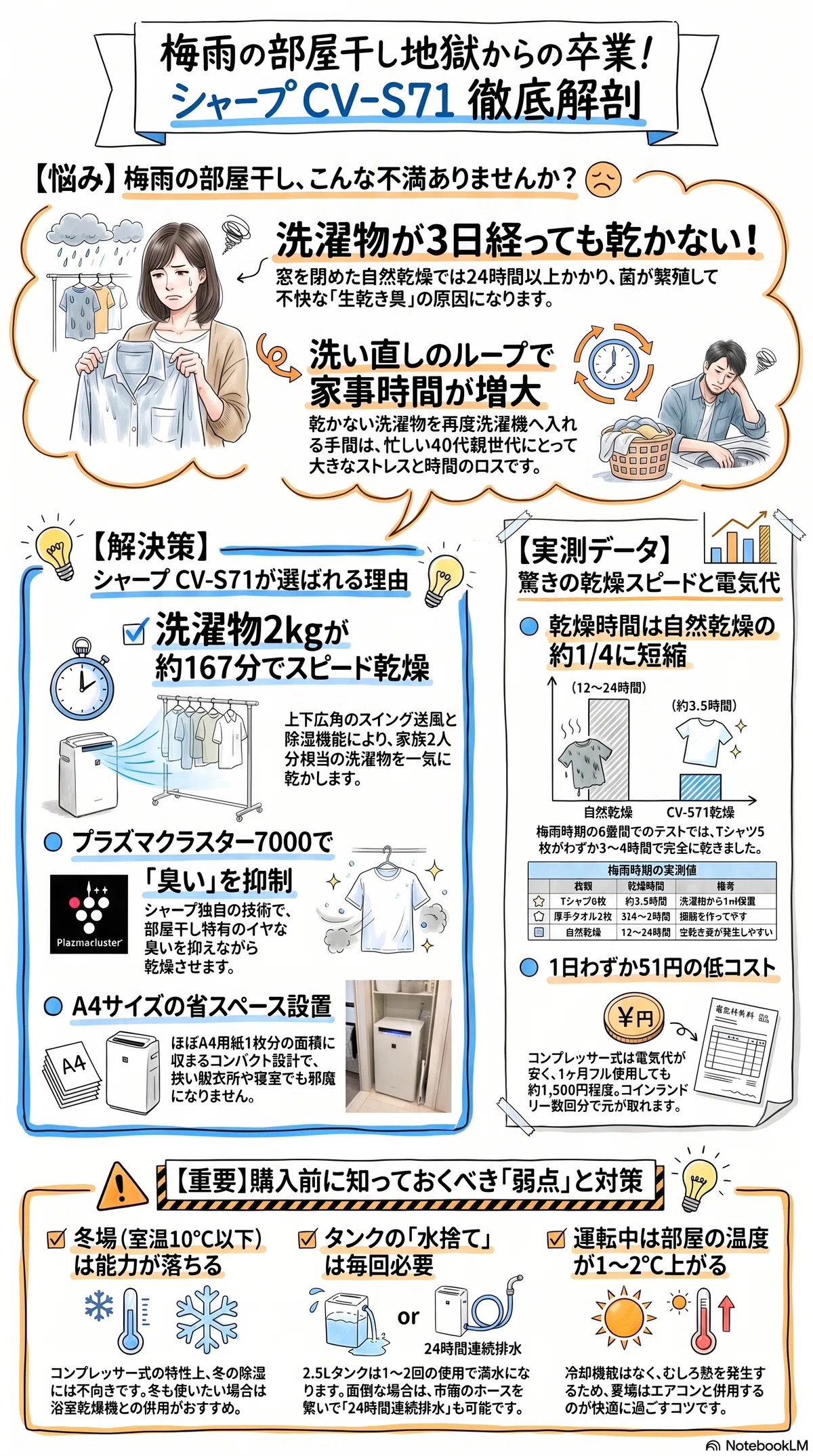 除湿機】梅雨の部屋干しが当日中に乾くようになった話｜シャープ CV