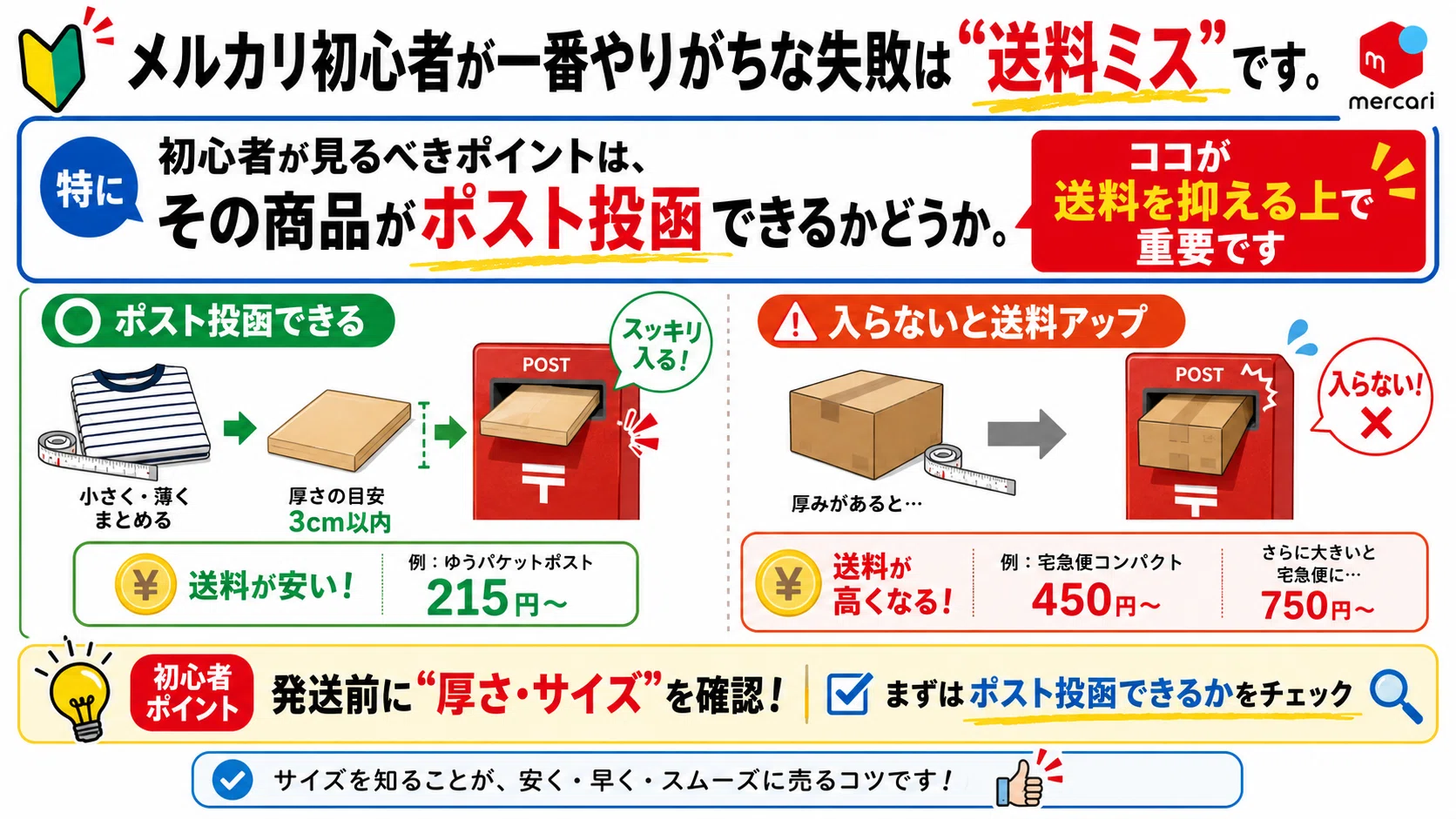 メルカリ初心者が一番やりがちな失敗は“送料ミス”です。｜メルカク