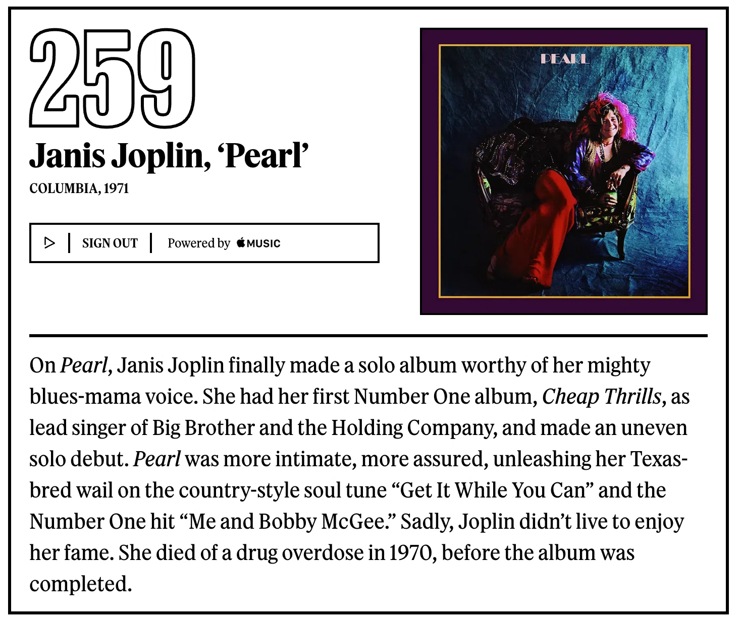 259位：ジャニス・ジョプリン『Pearl』｜「歴代最高のアルバム500選