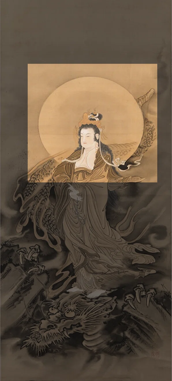 河鍋暁斎 「円相観音菩薩図」 明治己巳春38歳作 仏画 掛軸 没後130年