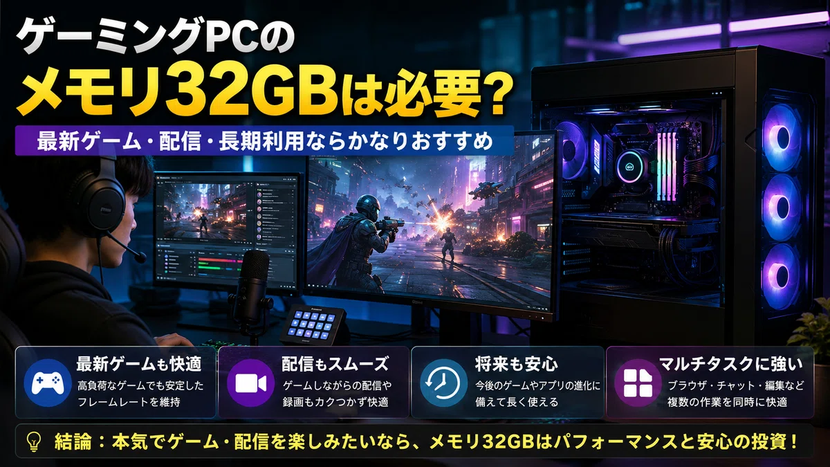 ゲーミングPCのメモリ32GBは必要?最新ゲーム・配信・長期利用ならかなりおすすめ