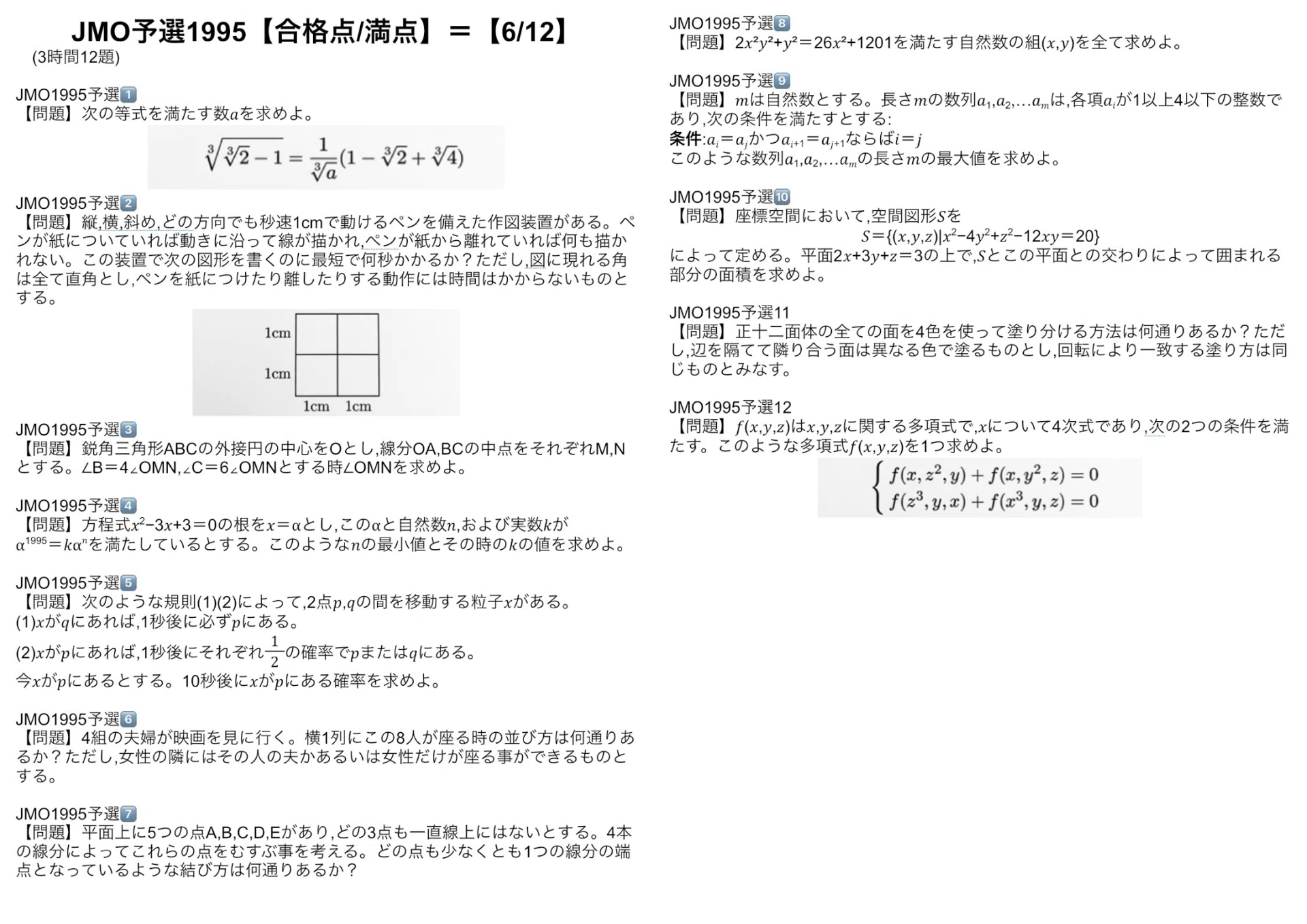 昔の模試　1993 94 全国総合模試　第6回　5科目揃は稀　問題解答データ一式 JMO予選】過去問解答解説コンプリート（日本数学オリンピック