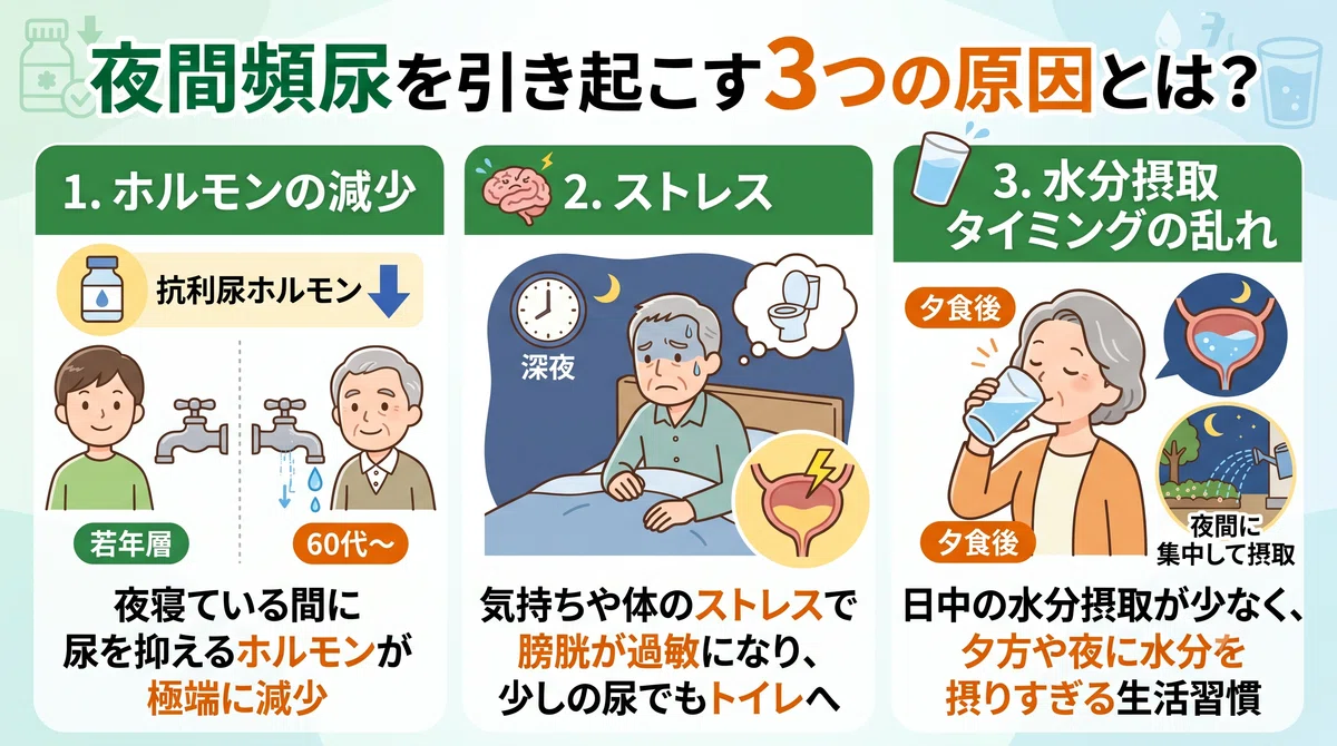 夜間頻尿を引き起こす3つの原因