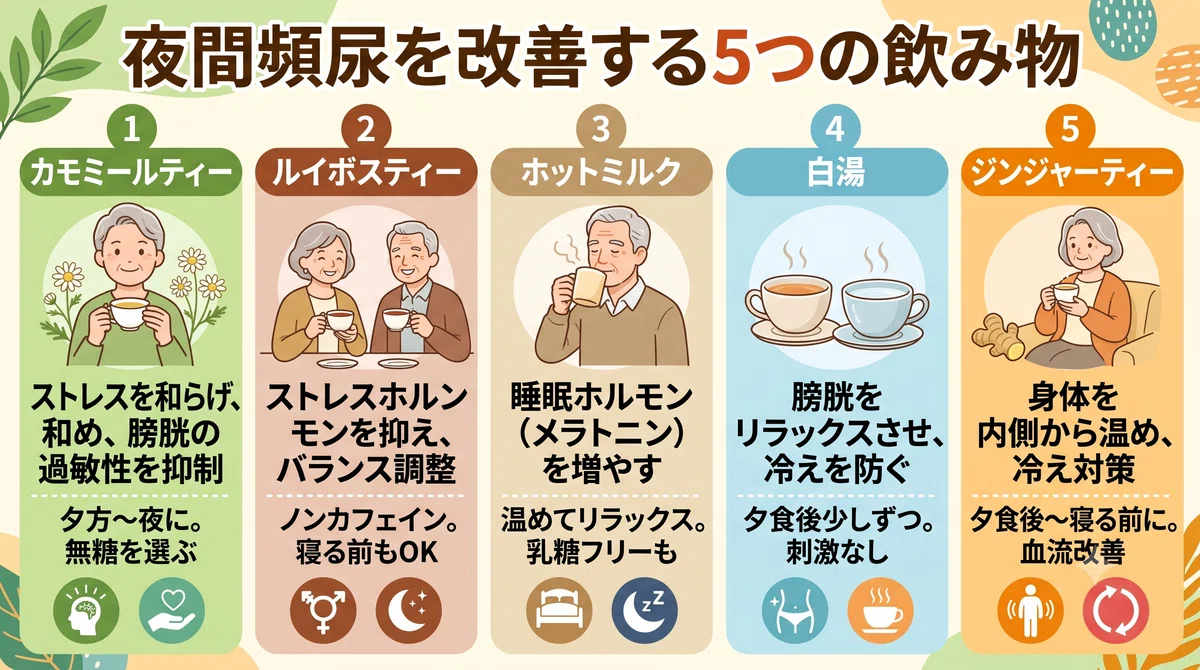 夜間頻尿を改善する5つの飲み物