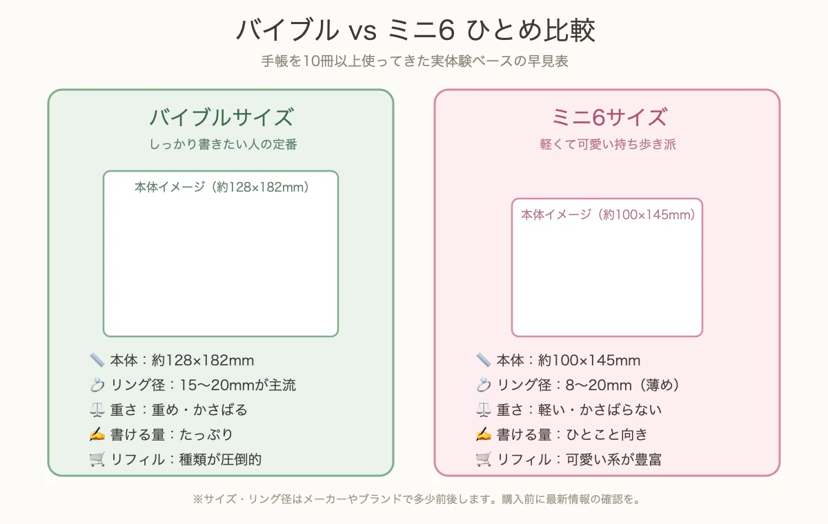 システム手帳はバイブルとミニ6どっち?10冊使った私の結論と選び方