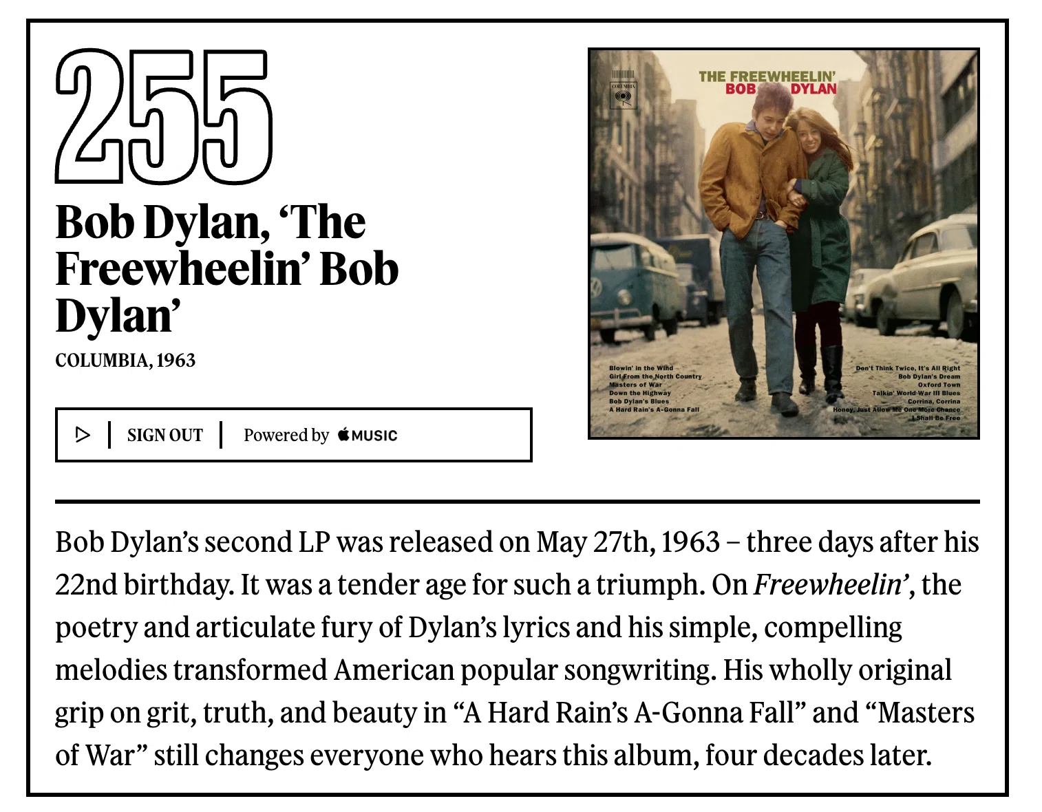 255位：ボブ・ディラン『The Freewheelin' Bob Dylan』｜「歴代最高の