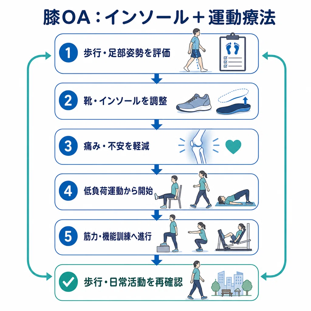 変形性膝関節症にインソールは効くのか？運動療法と組み合わせる現場の
