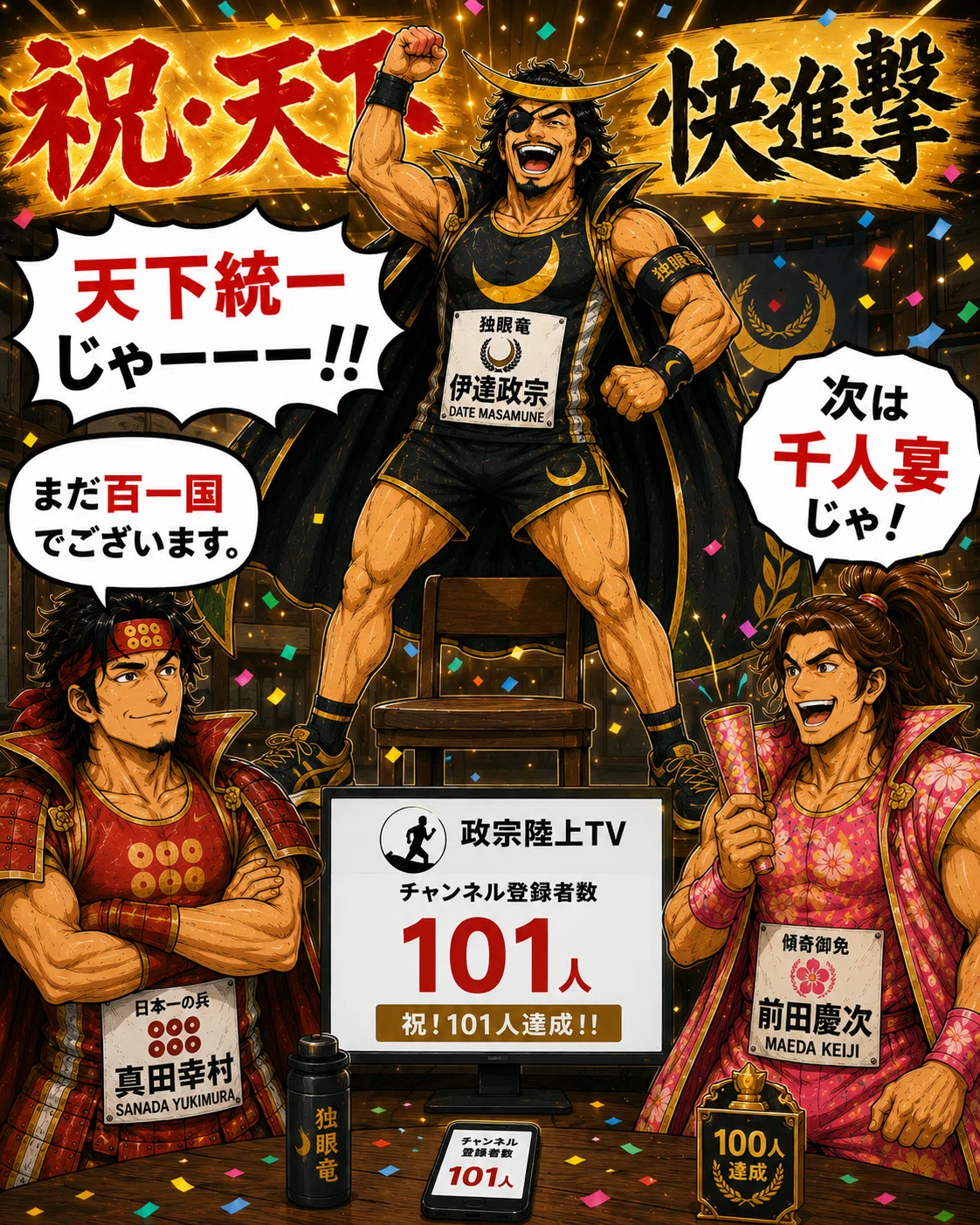 武将陸上6コマ漫画】伊達政宗、更新中毒｜Funny athletics Club