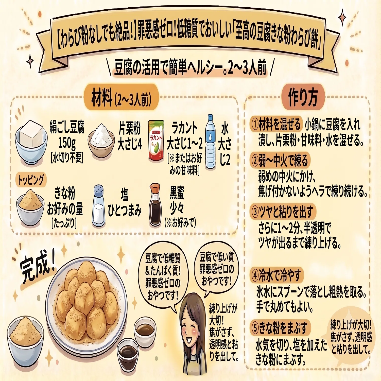 お豆腐でぷるもち！夏の涼菓「極上ヘルシーわらび餅」｜Oroku@Food