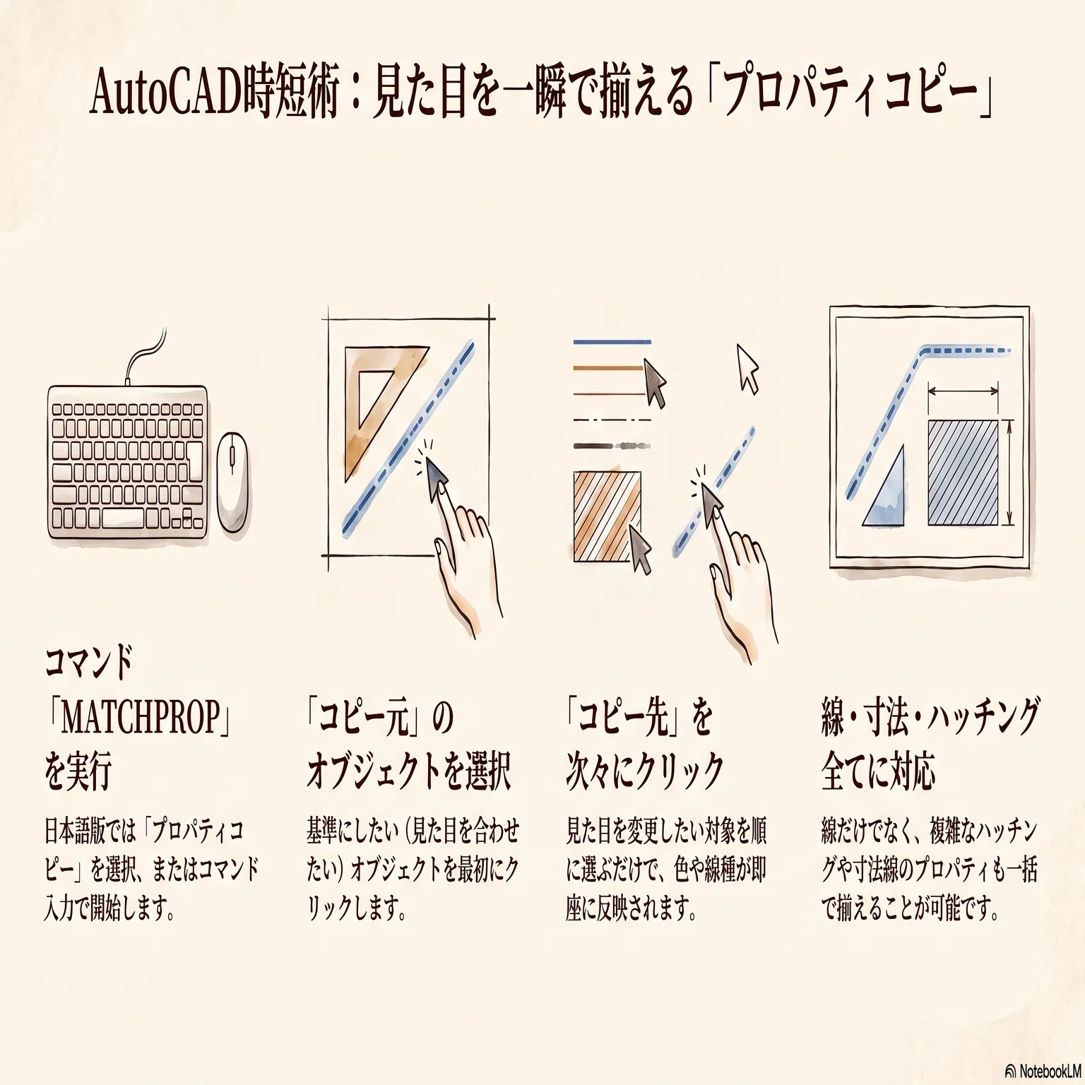知らないと損。AutoCADの見た目合わせはMATCHPROPが便利｜K3 Works