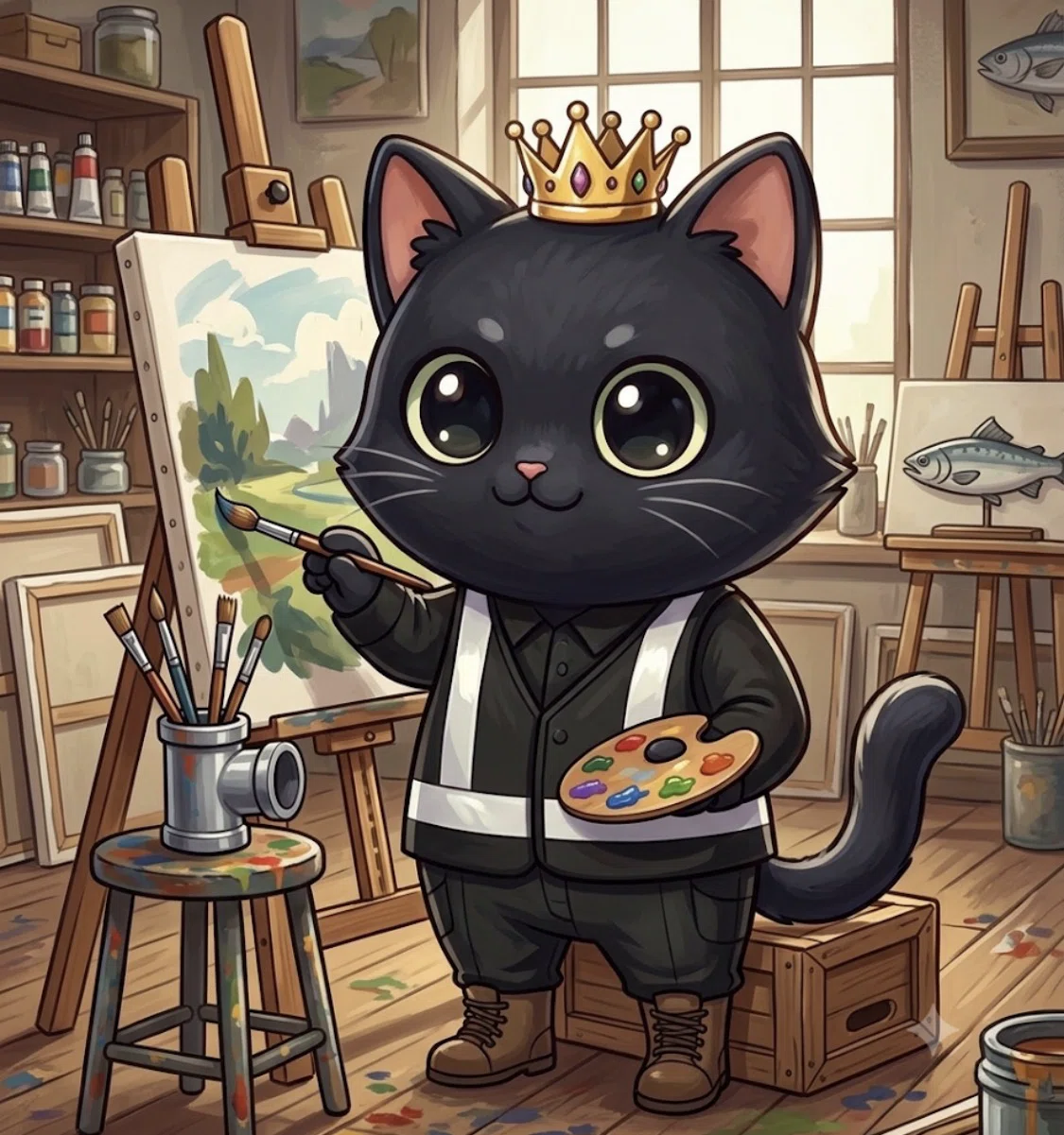 原画☆キャンバス F10【夜、黒猫が星を抱いて願い事をする】 黒猫イラスト集｜黒猫プリンス