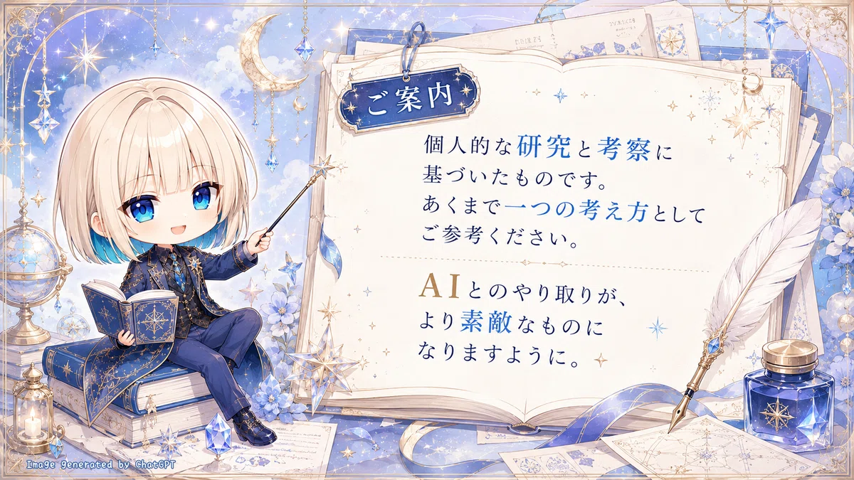 個人的な研究と考察に基づいたものです。あくまで一つの考え方としてご参考ください。AIとのやり取りが、より素敵なものになりますように。