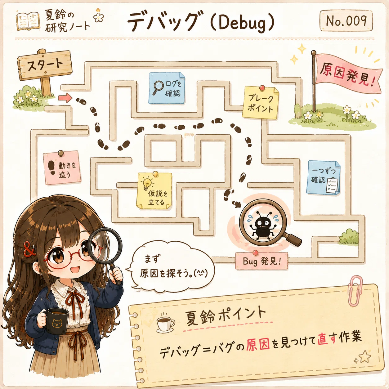 誰かに教えたくなる プログラミング図鑑 #009デバッグ｜月島夏鈴