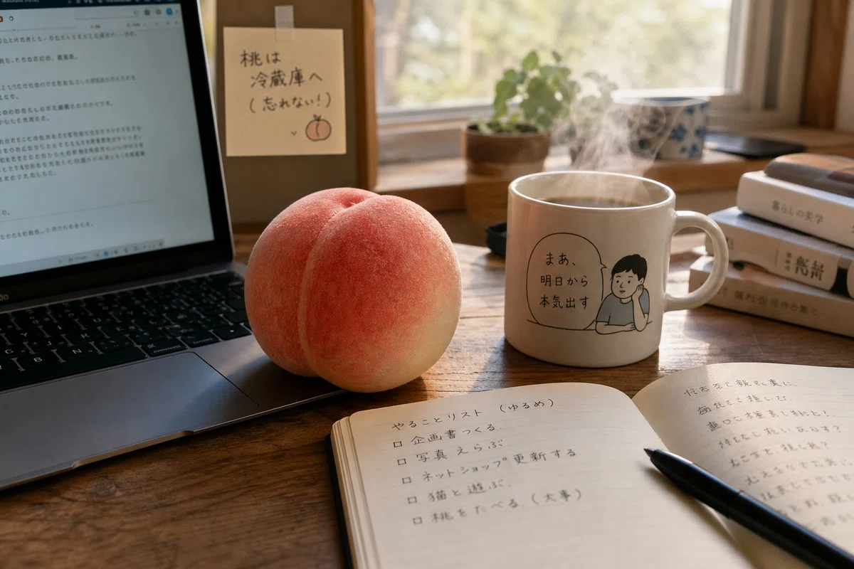 桃が鎮座する画像