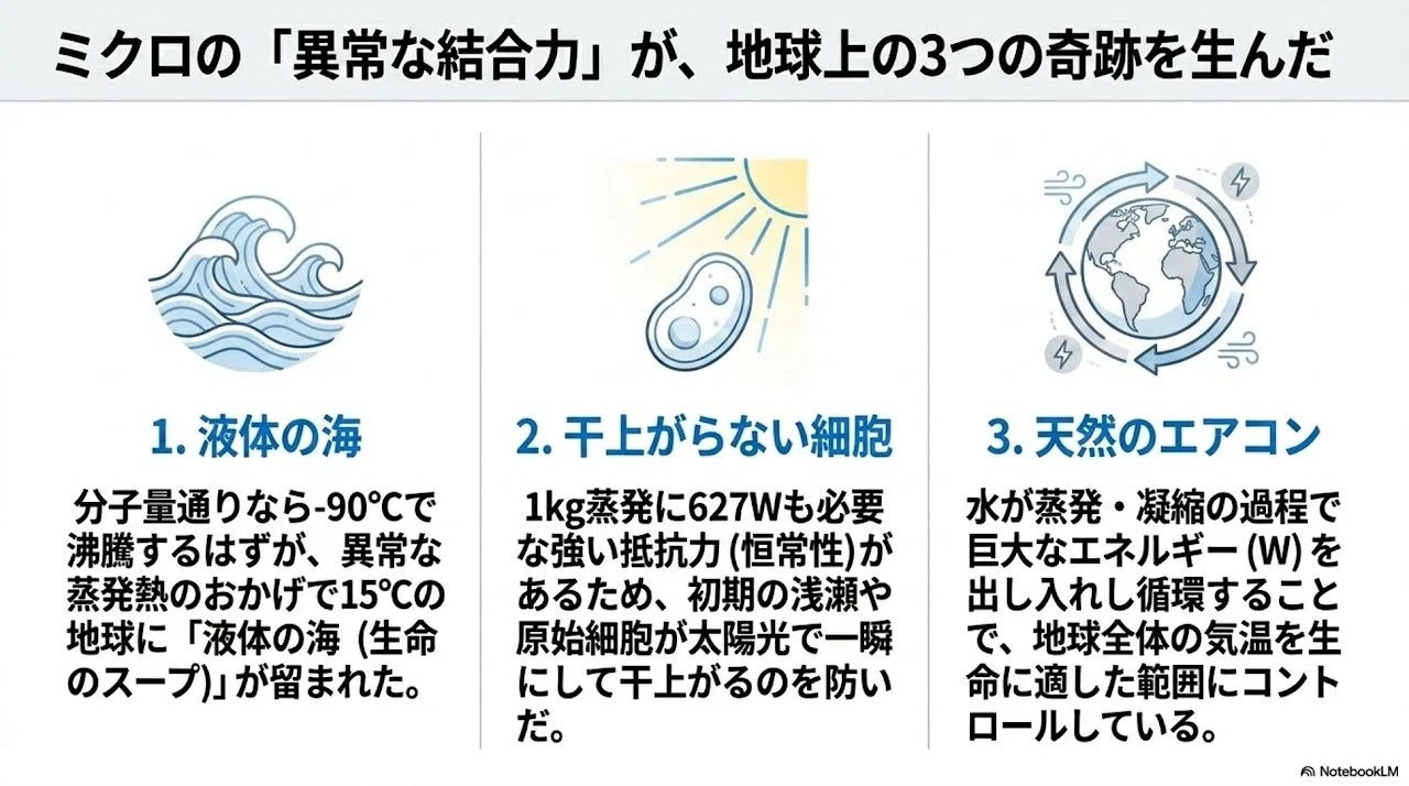水の熱的特性と生命誕生の奇跡：分子レベルから紐解く地球の自律