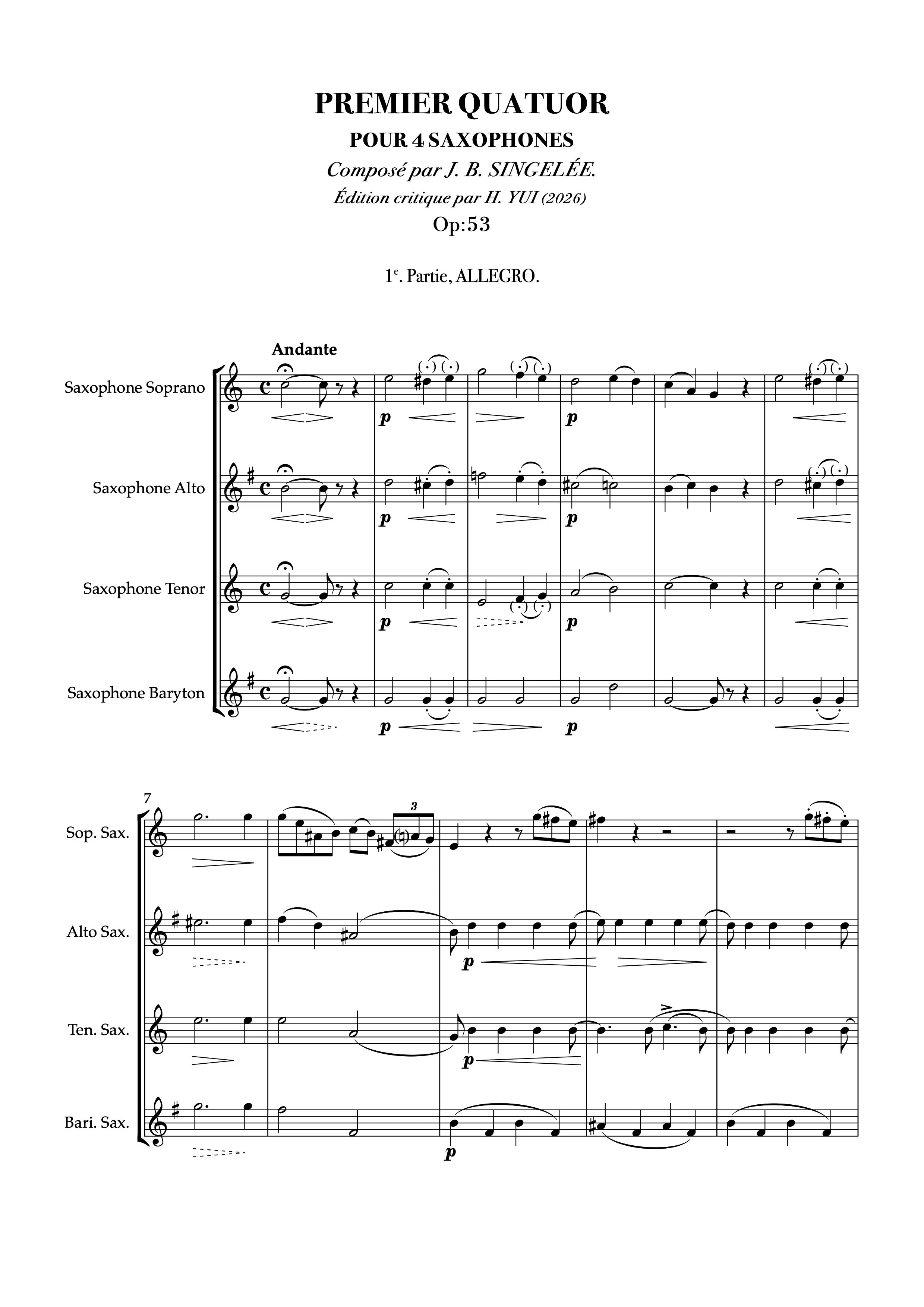 サンジュレー：四重奏曲第1番 Op.53 批判校訂（原典）版完成｜由井