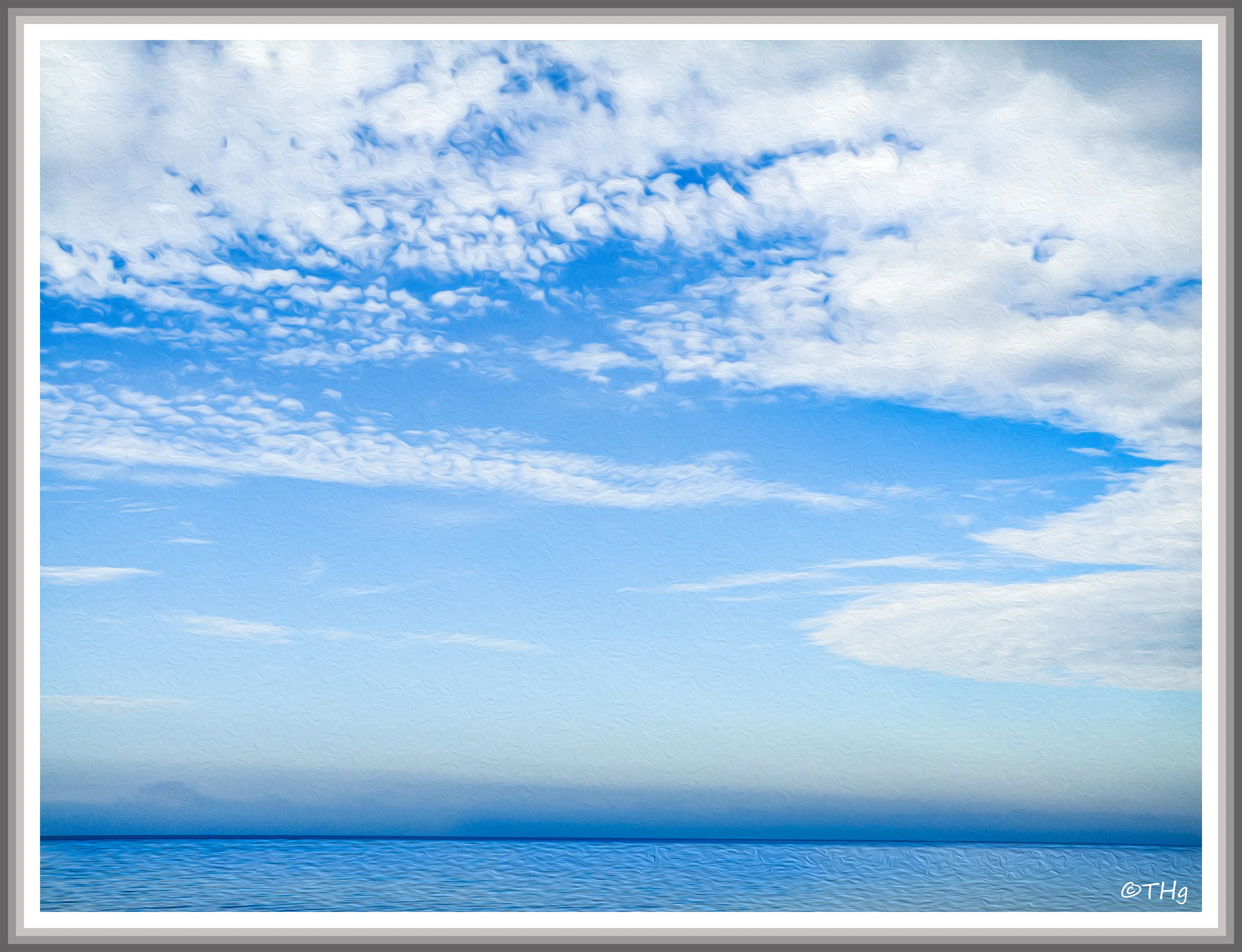 水色の空と海（油彩風）｜taka