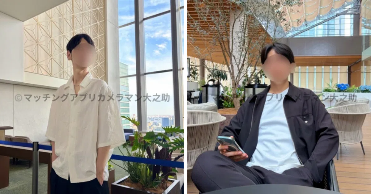 東京の丸ビル周辺でカメラマンが撮影したマッチングアプリ用男性プロフィール写真実例