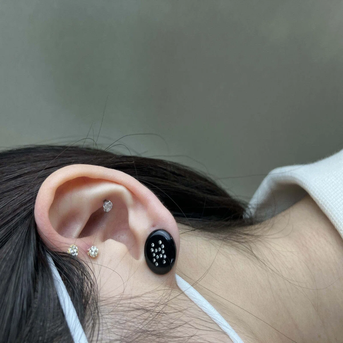 CHANEL 00A Black Crystal Stud Earrings Round Vintage Made in 