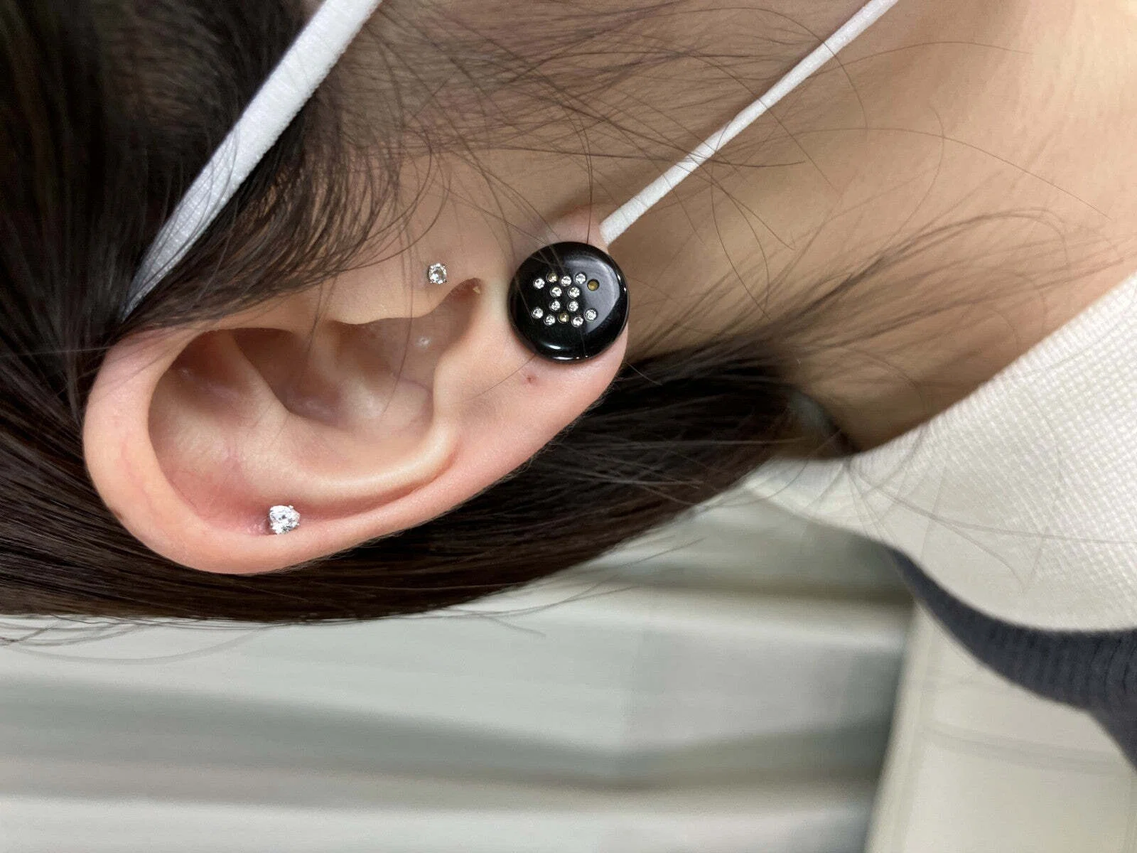 CHANEL 00A Black Crystal Stud Earrings Round Vintage Made in 