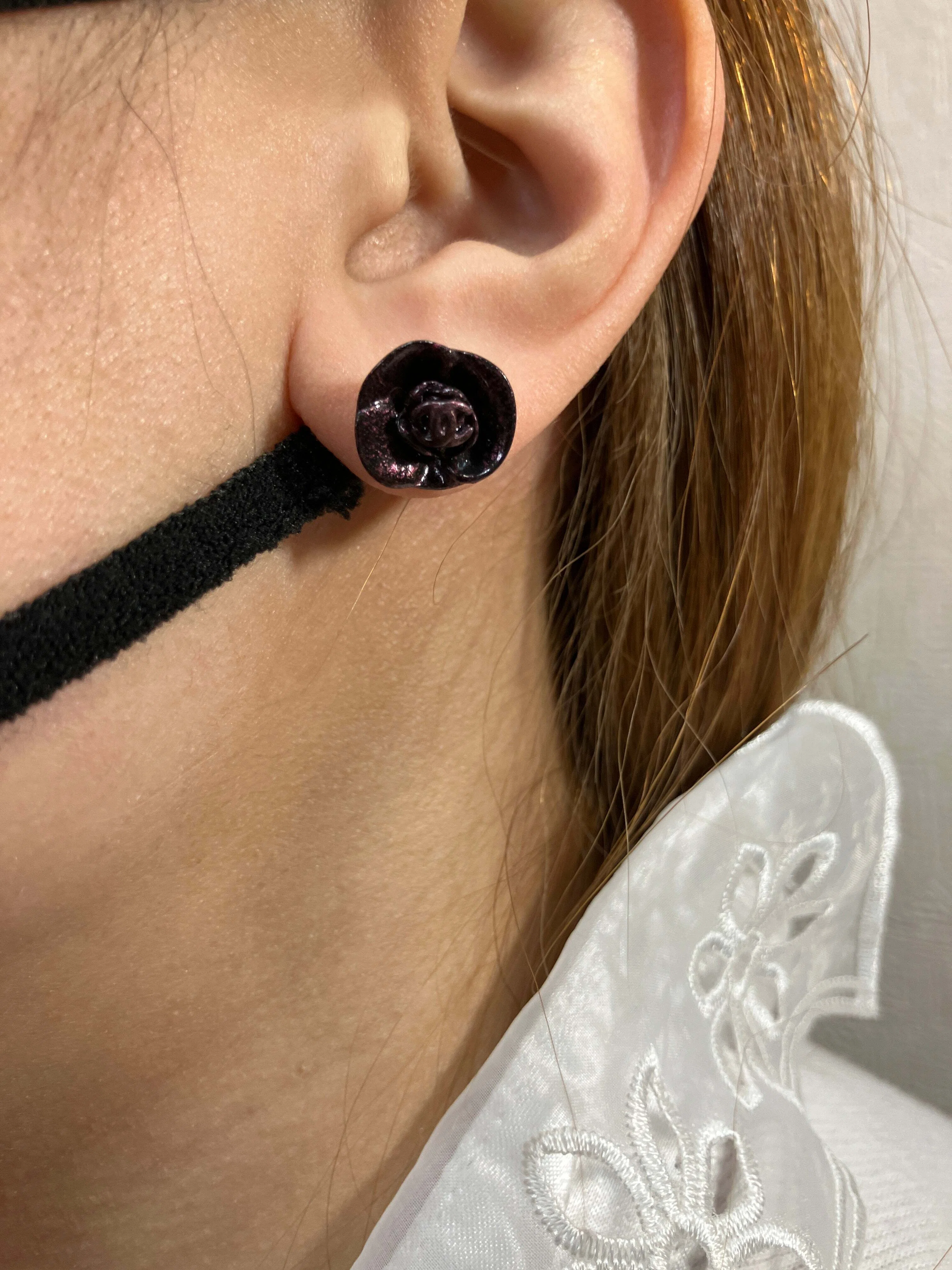 CHANEL 01A Coco Mark Camellia Pierced Earrings, One Side Only