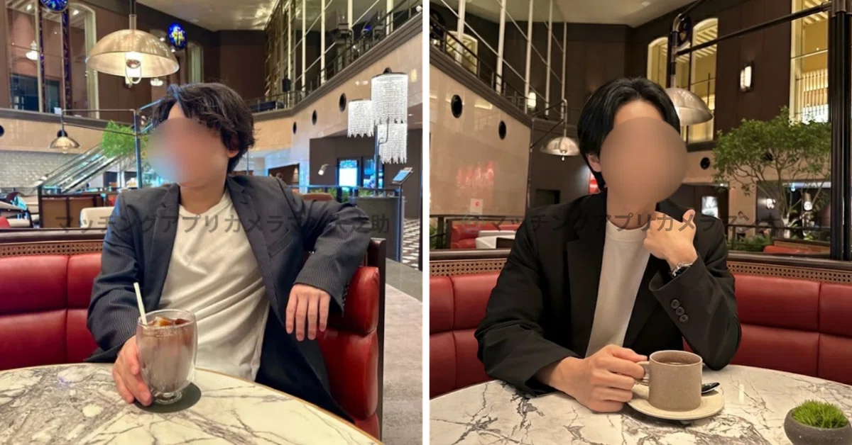 マッチングアプリ専用カメラマンが東京・新宿のホテルラウンジで撮影した誠実な社会人男性