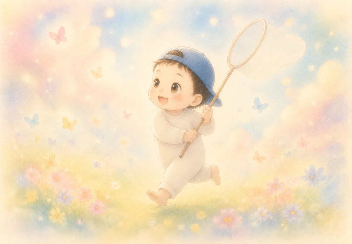 虫取り網を持って走り回る子供