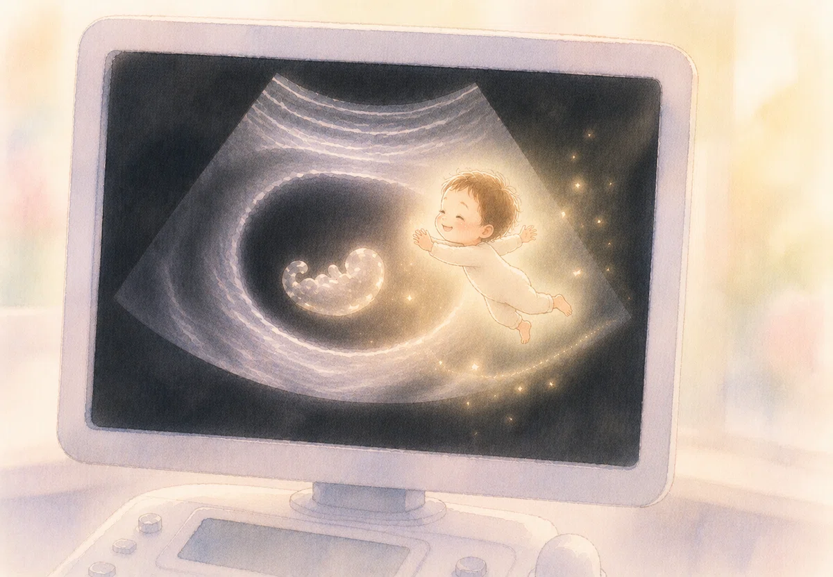 エコー画面の中へぴょんっと飛び込む赤ちゃん